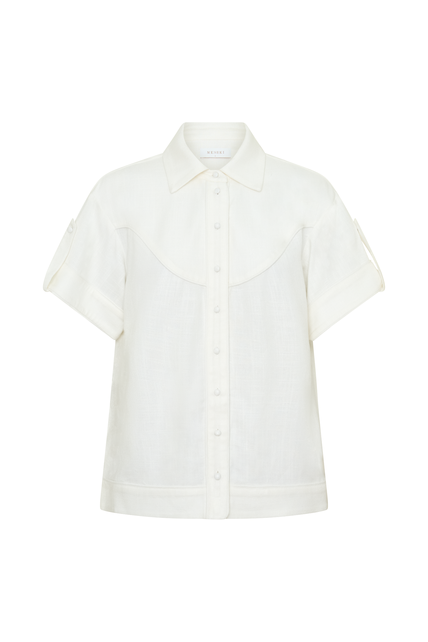 Selena Linen Short Sleeve Shirt - White