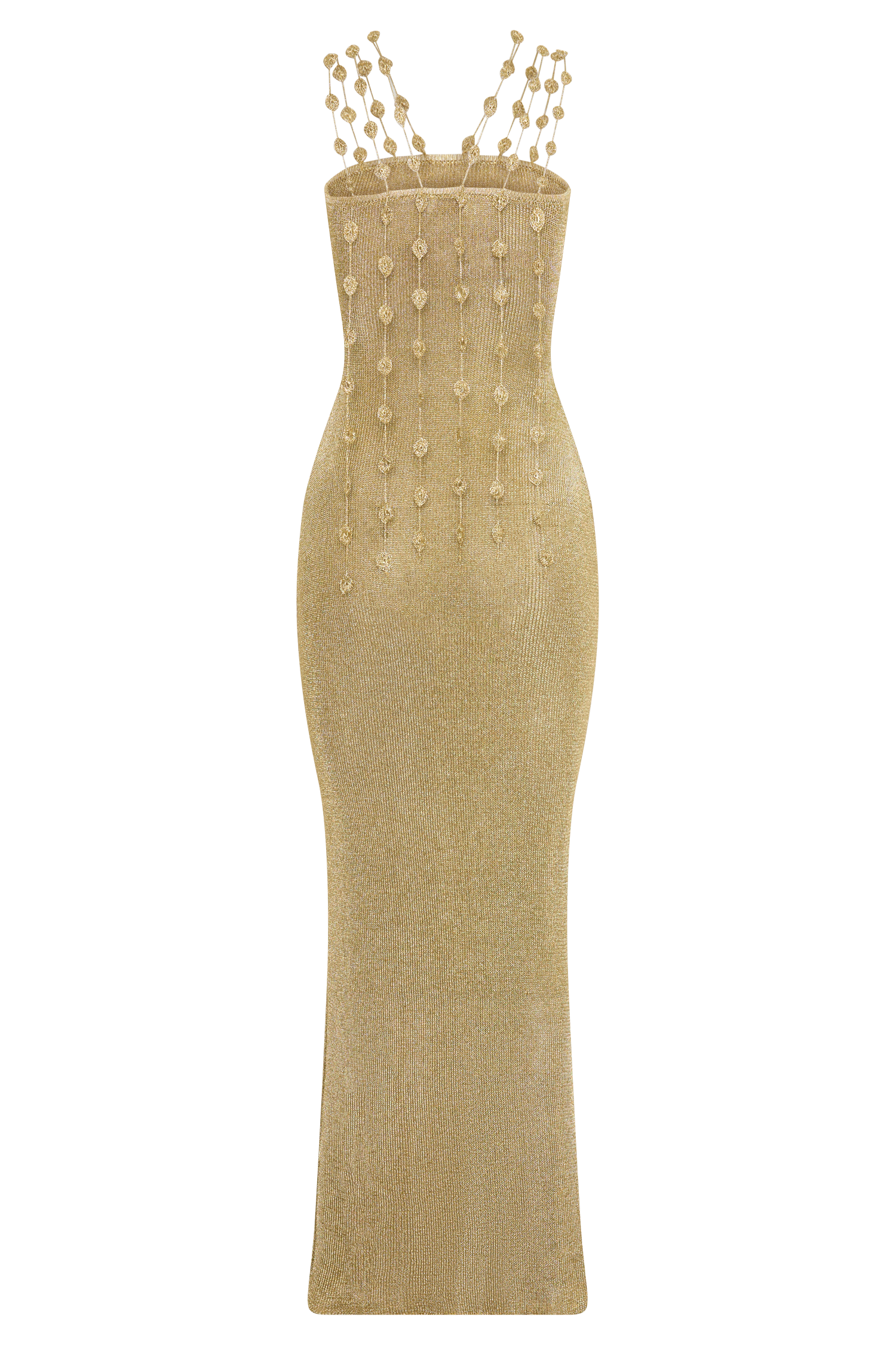 Shami Lurex Maxi Dress With Flowers - Gold