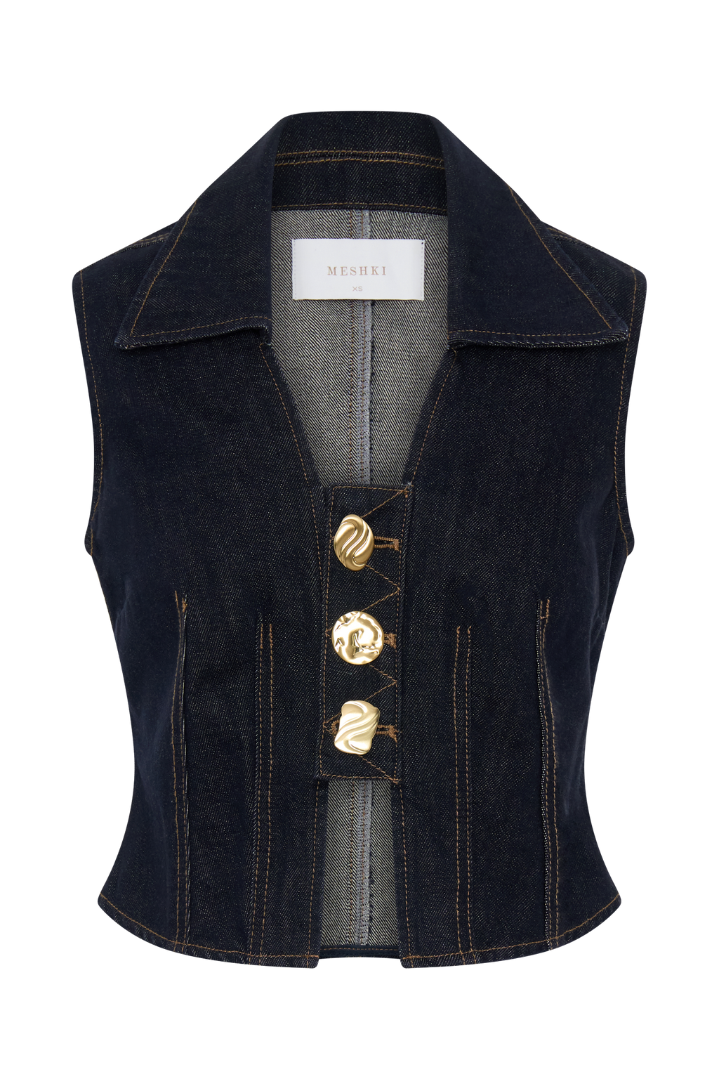 Shona Denim Vest With Decorative Buttons - Washed Indigo Blue