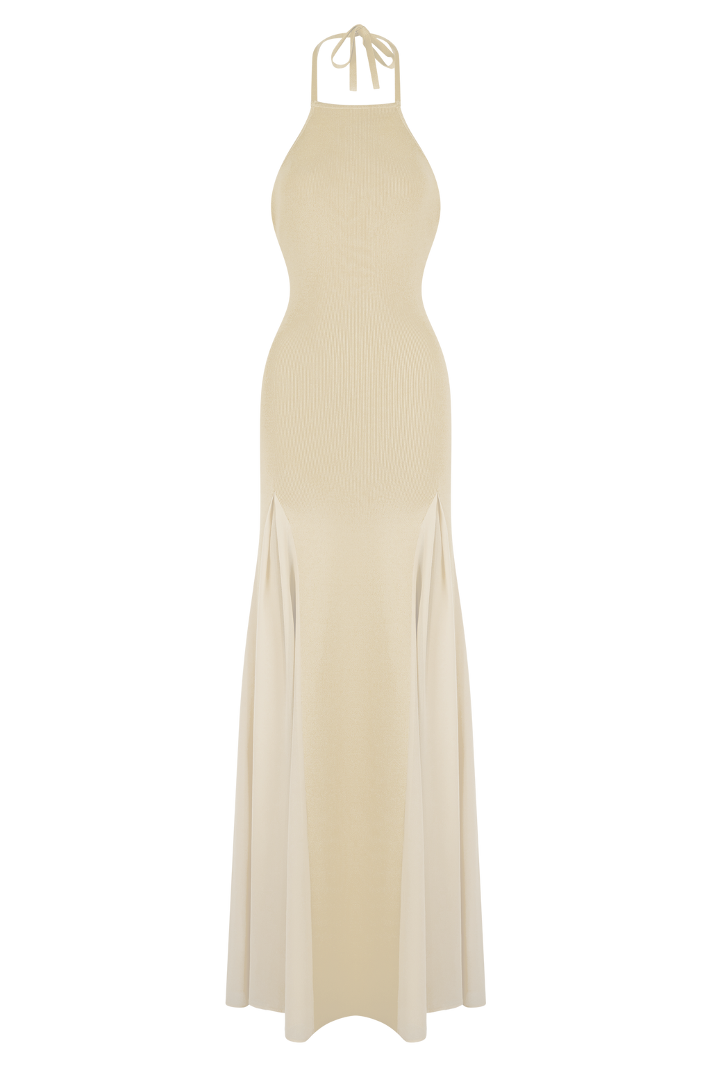 Soleil Knit And Mesh Halter Maxi Dress - Cream