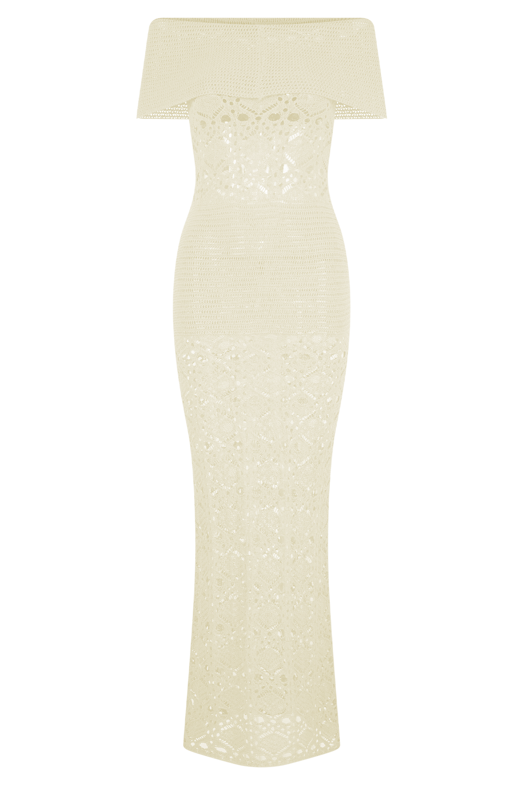 Solstice Off Shoulder Crochet Knit Maxi Dress - Ivory