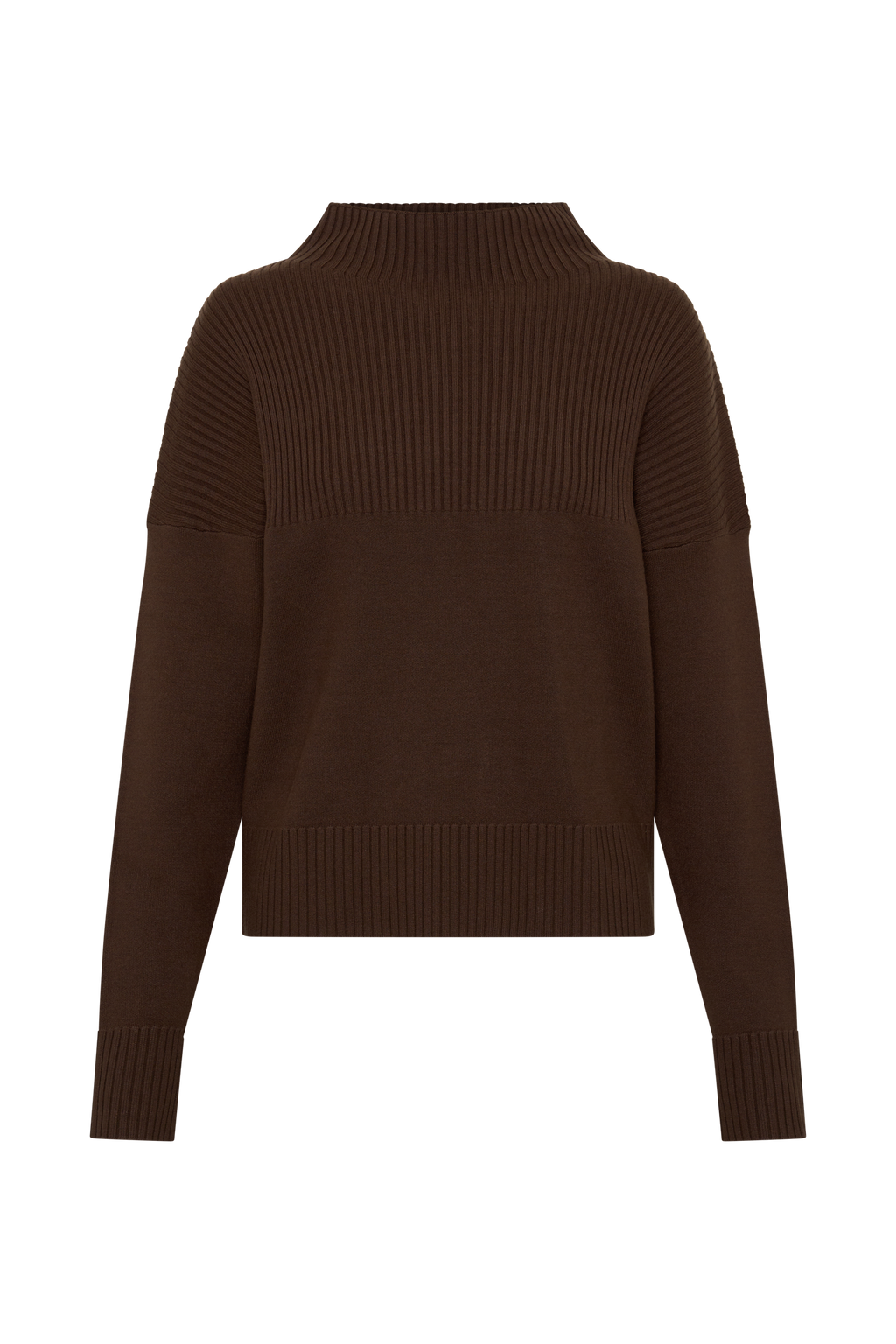 Stanley Ribbed High Neck Jumper - Chocolate