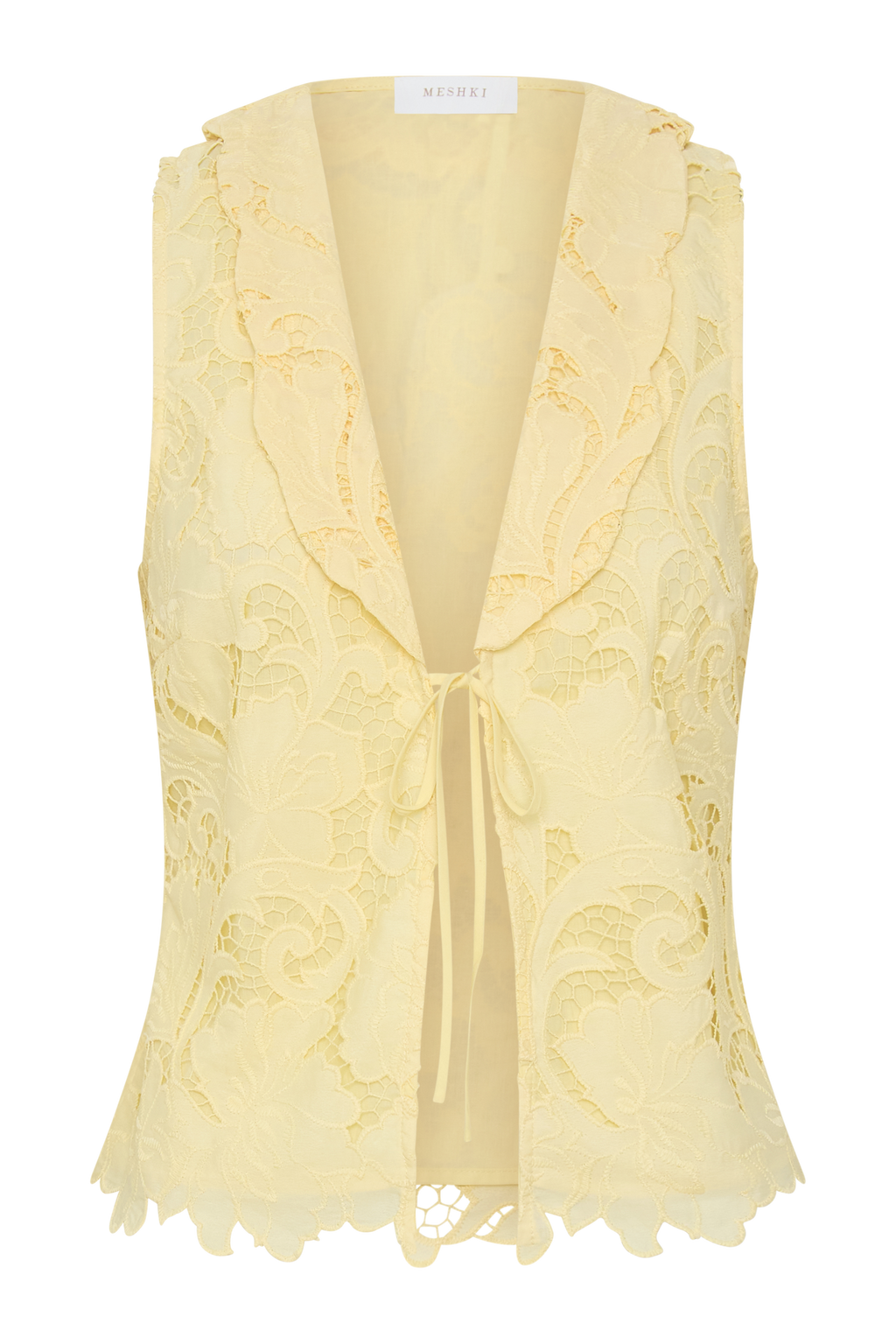 Tessa Broderie Tie Front Sleeveless Top - Lemon