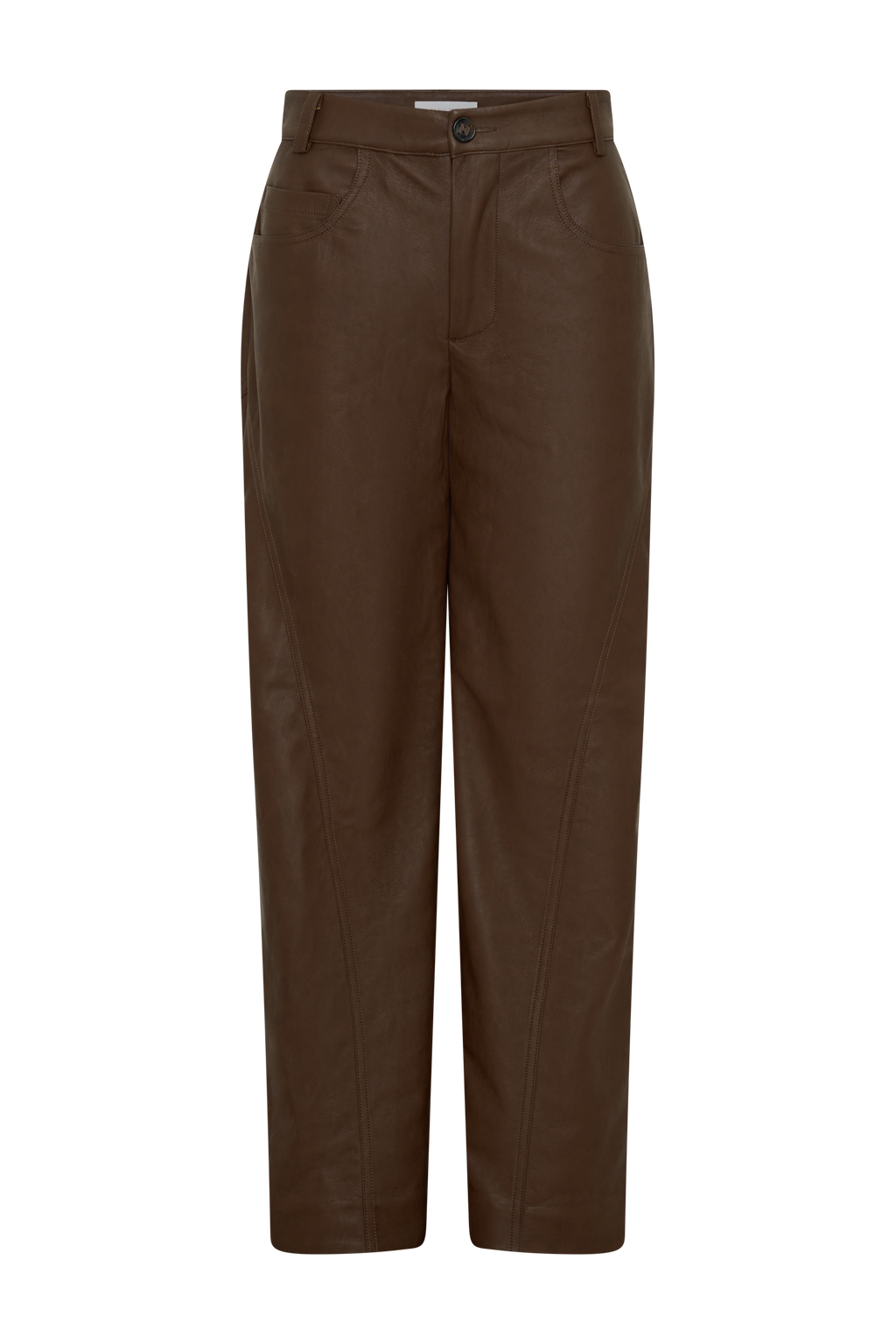 Theo Faux Leather Mid Rise Pants - Dark Chocolate