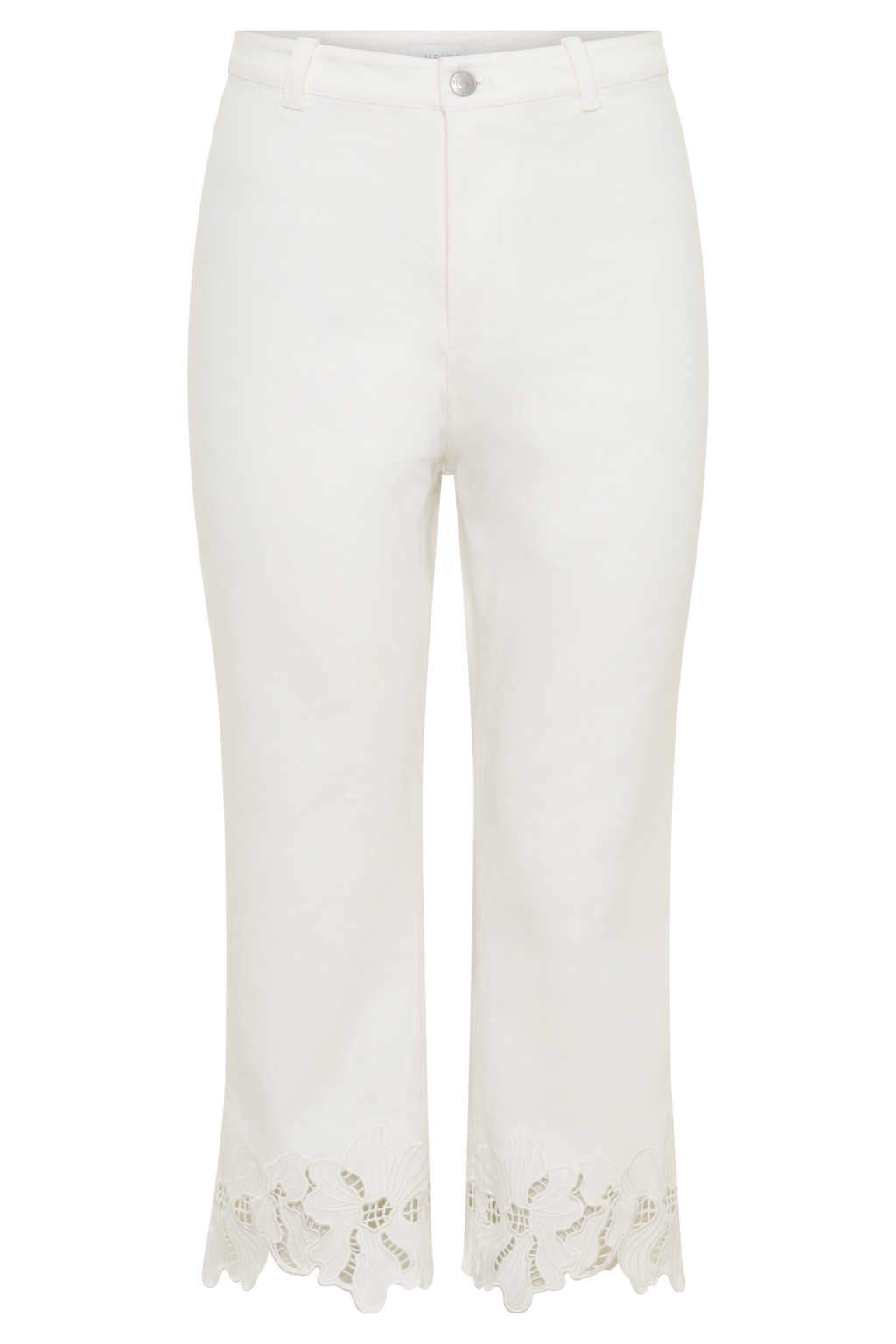 Tillie Flower Embroidery Denim Capris - White