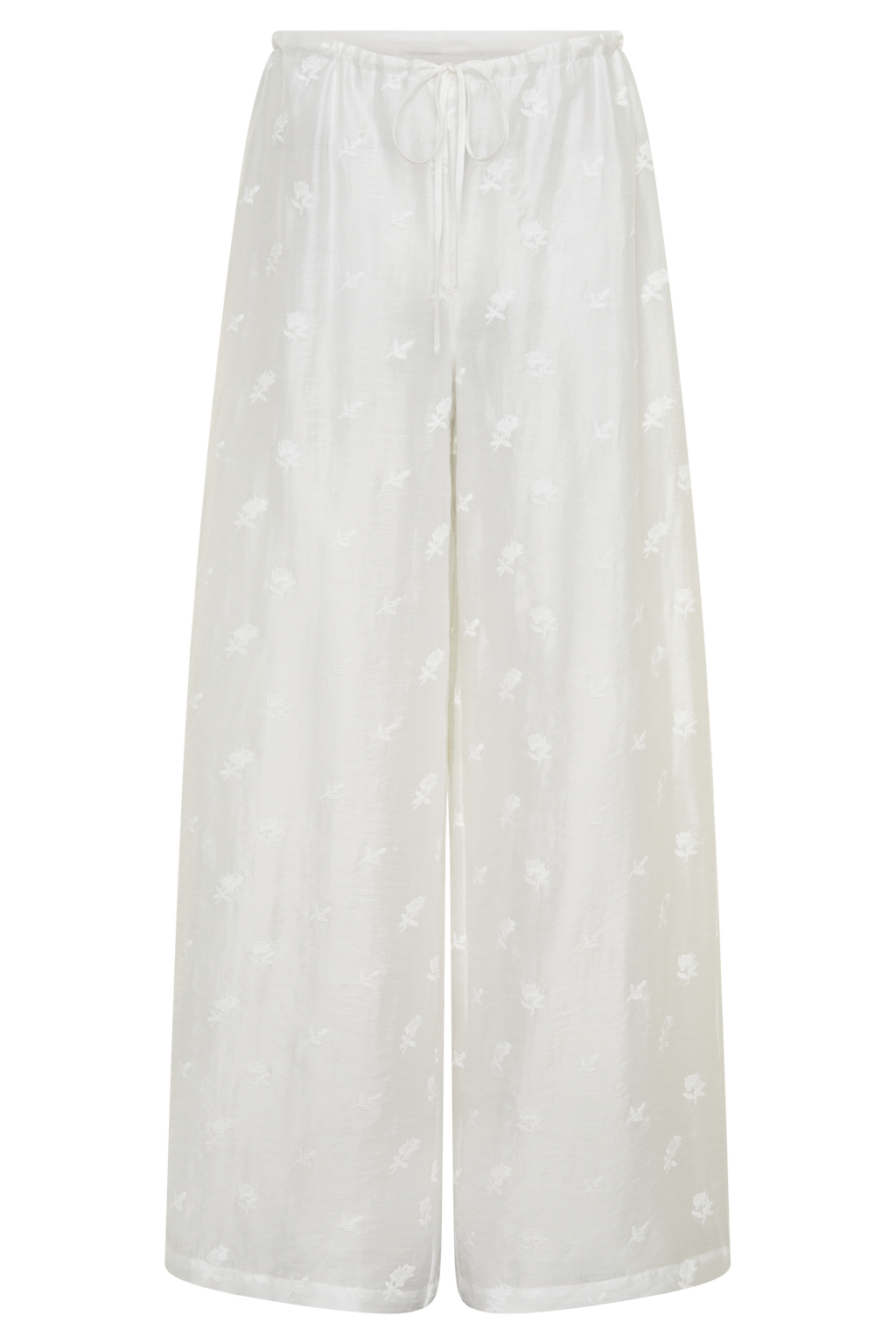Vivian Tie Waist Embroidered Pant - White