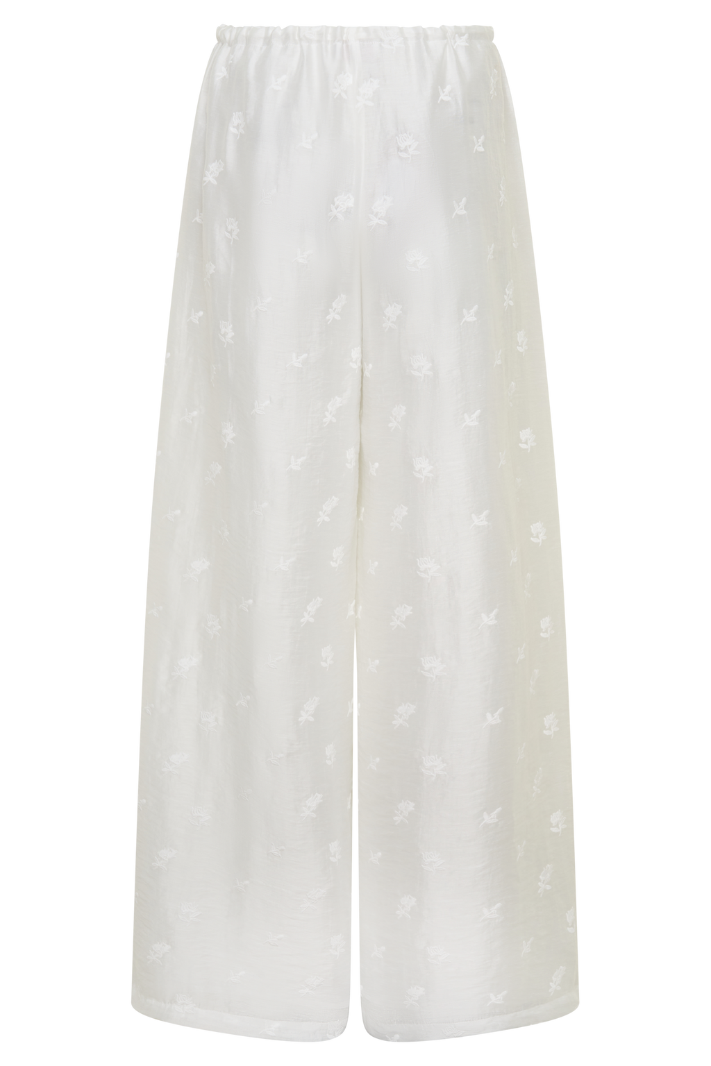Vivian Tie Waist Embroidered Pant - White