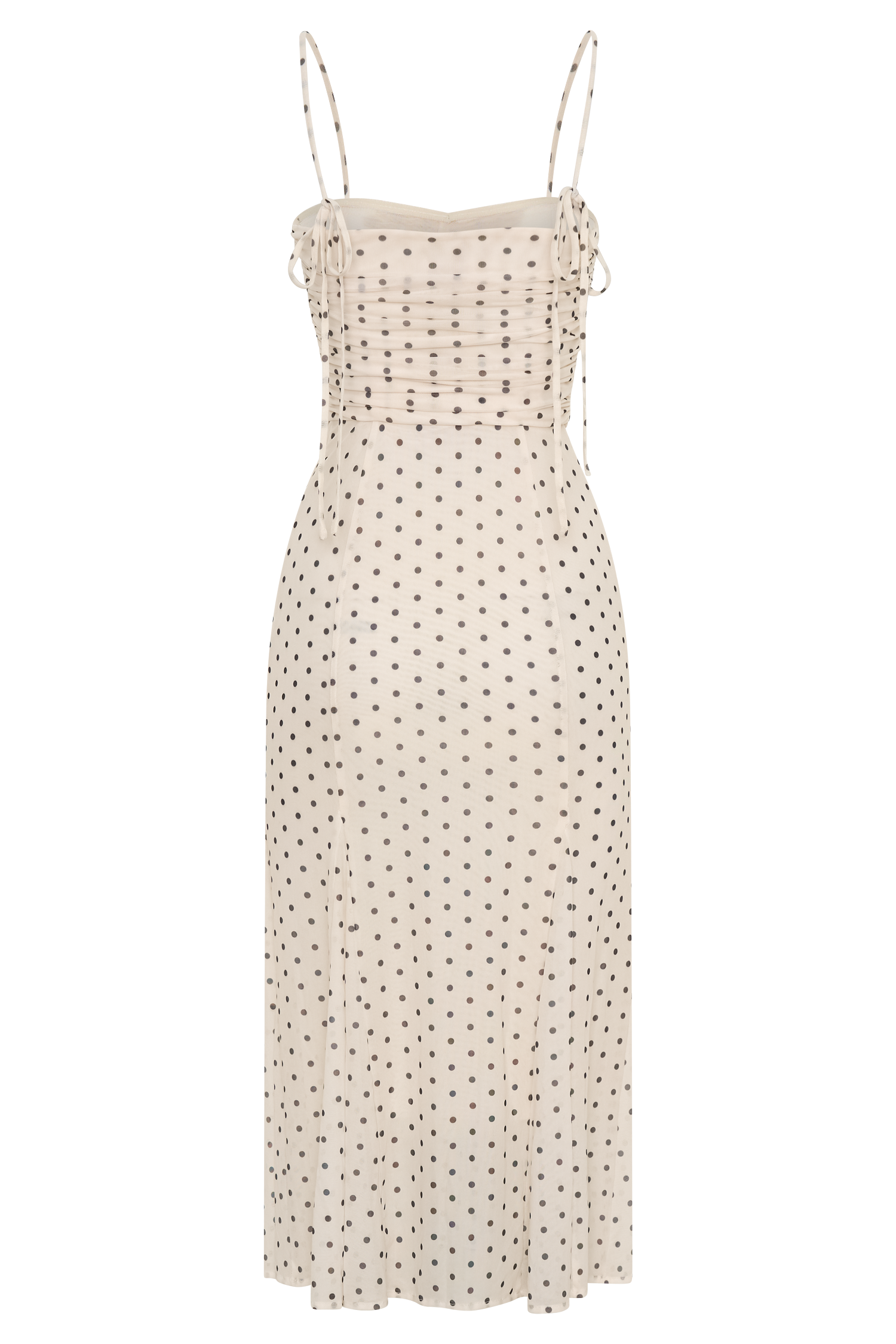 Willa Gathered Mesh Midi Dress - Polka Dot