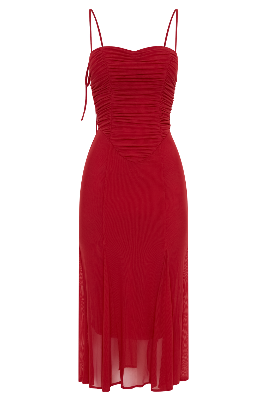 Willa Gathered Mesh Midi Dress - Ruby