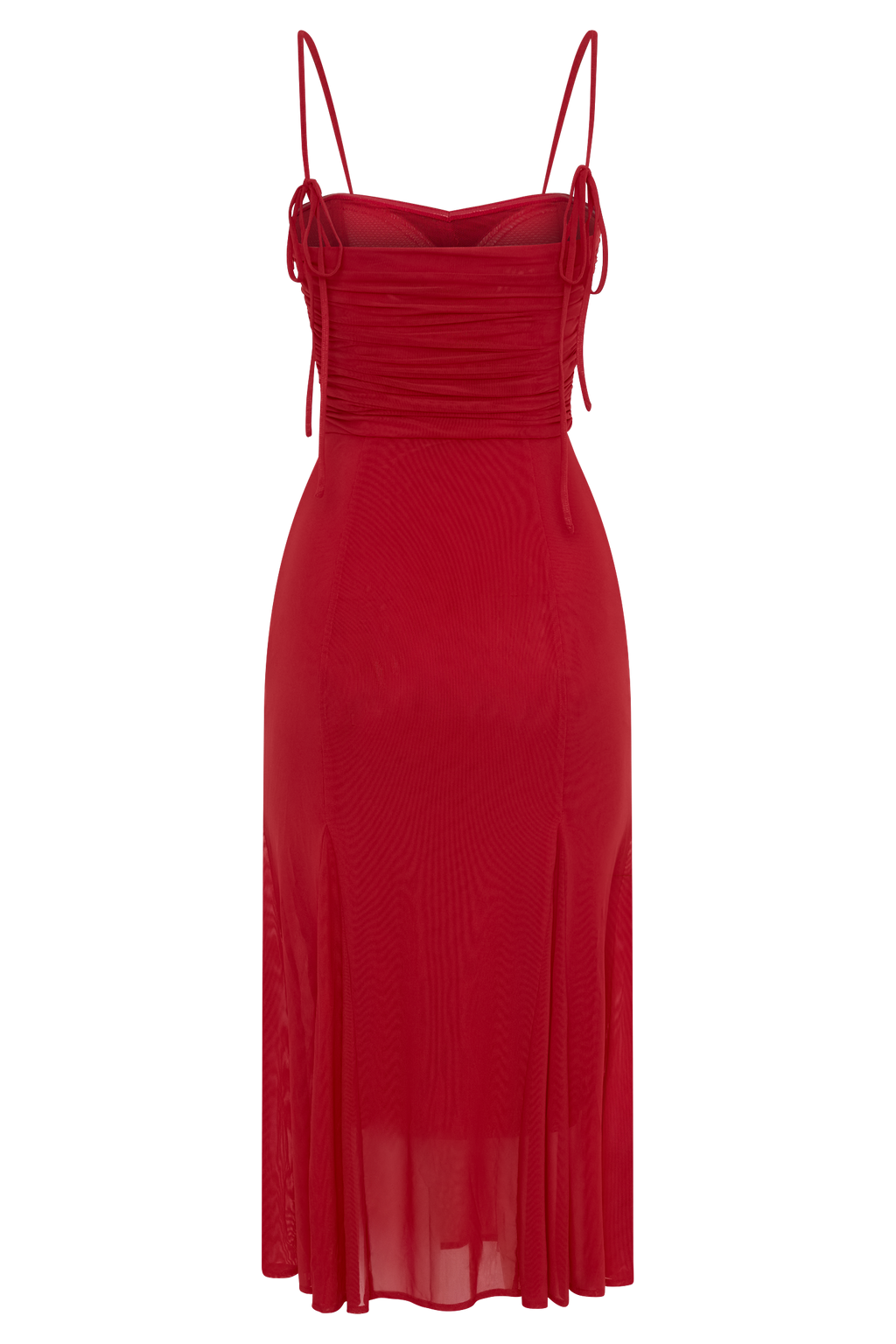 Willa Gathered Mesh Midi Dress - Ruby