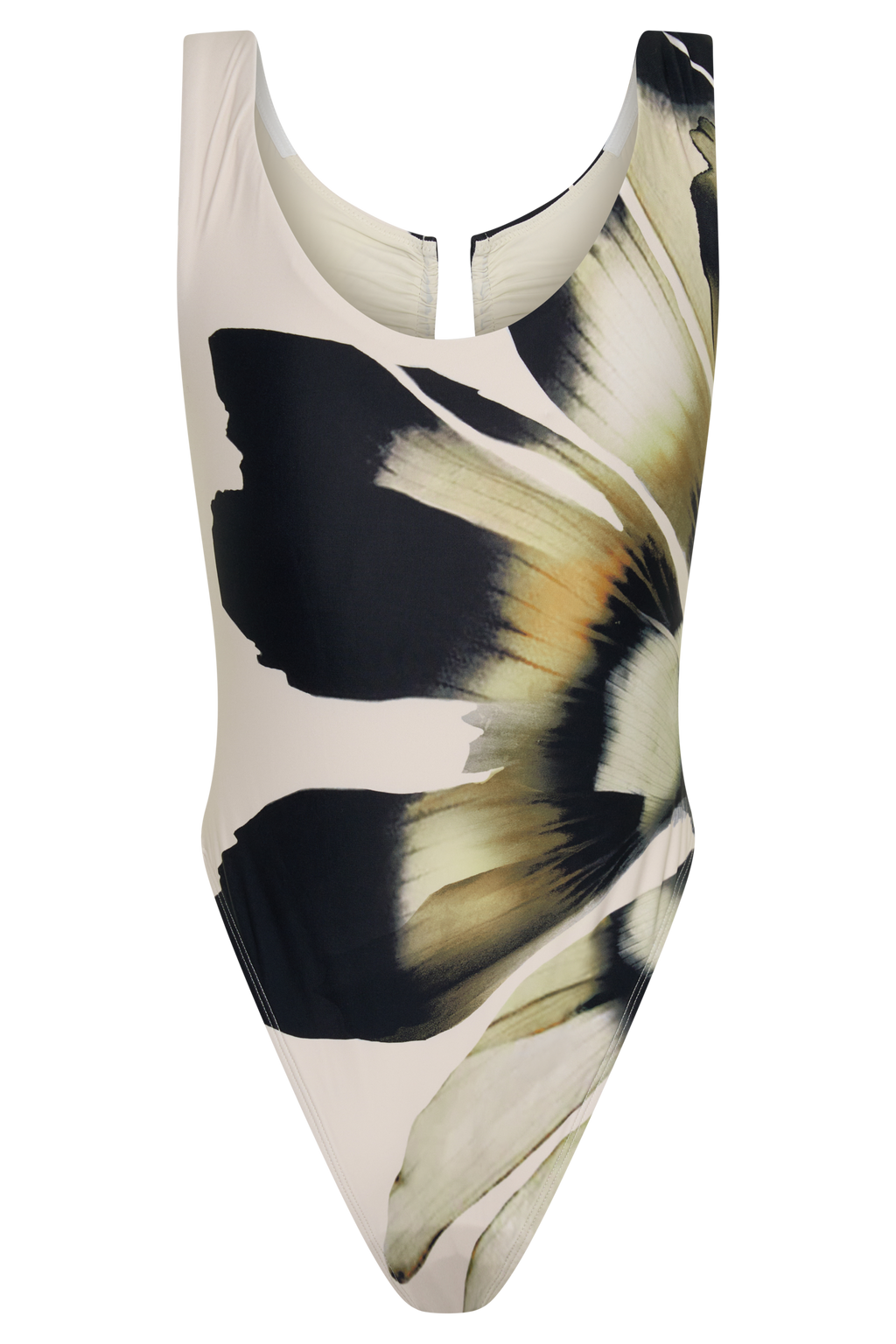 Yumi U-Wire Plunge One Piece Swimsuit - Ivory Base Floral Print