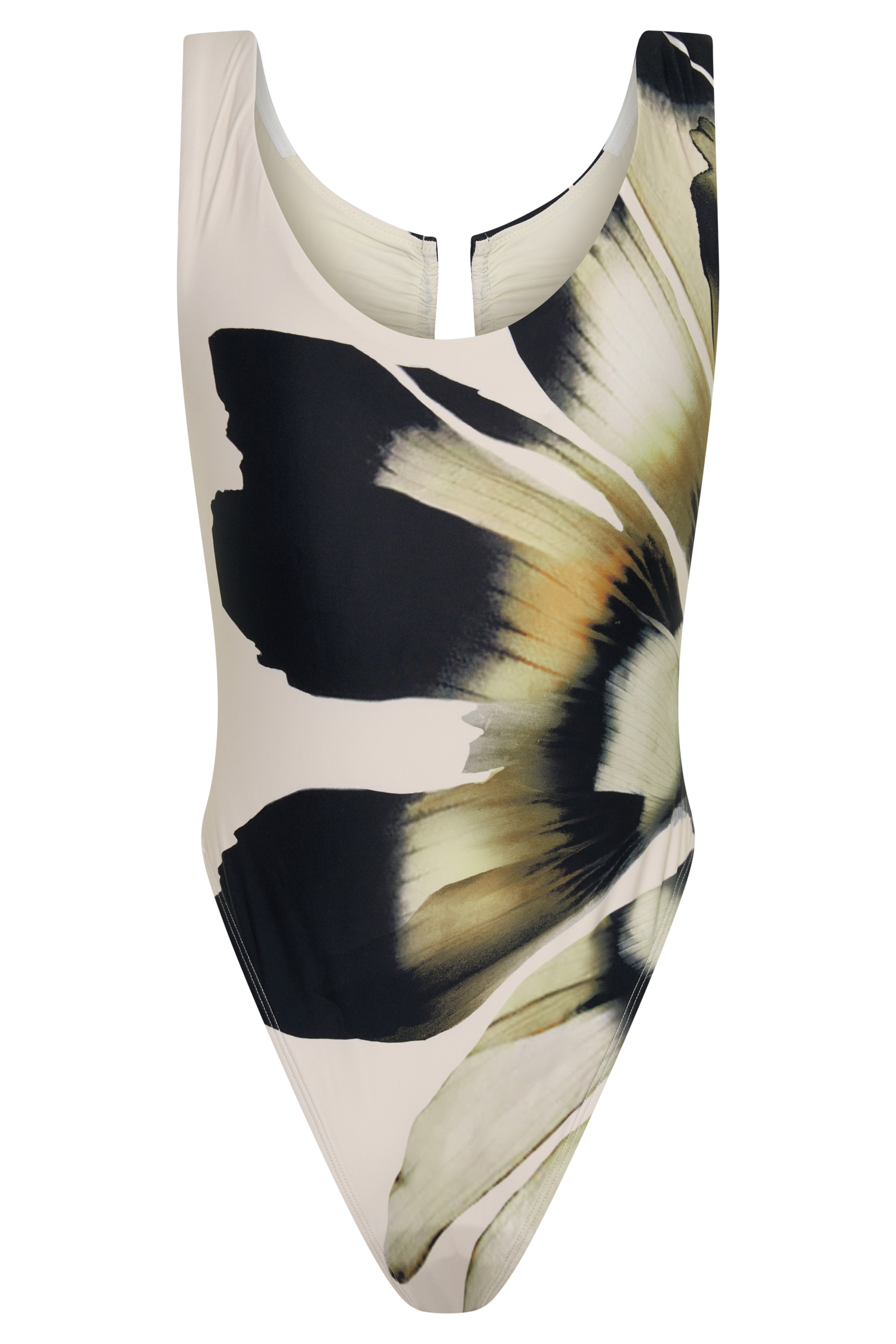 Yumi U-Wire Plunge One Piece Swimsuit - Ivory Base Floral Print