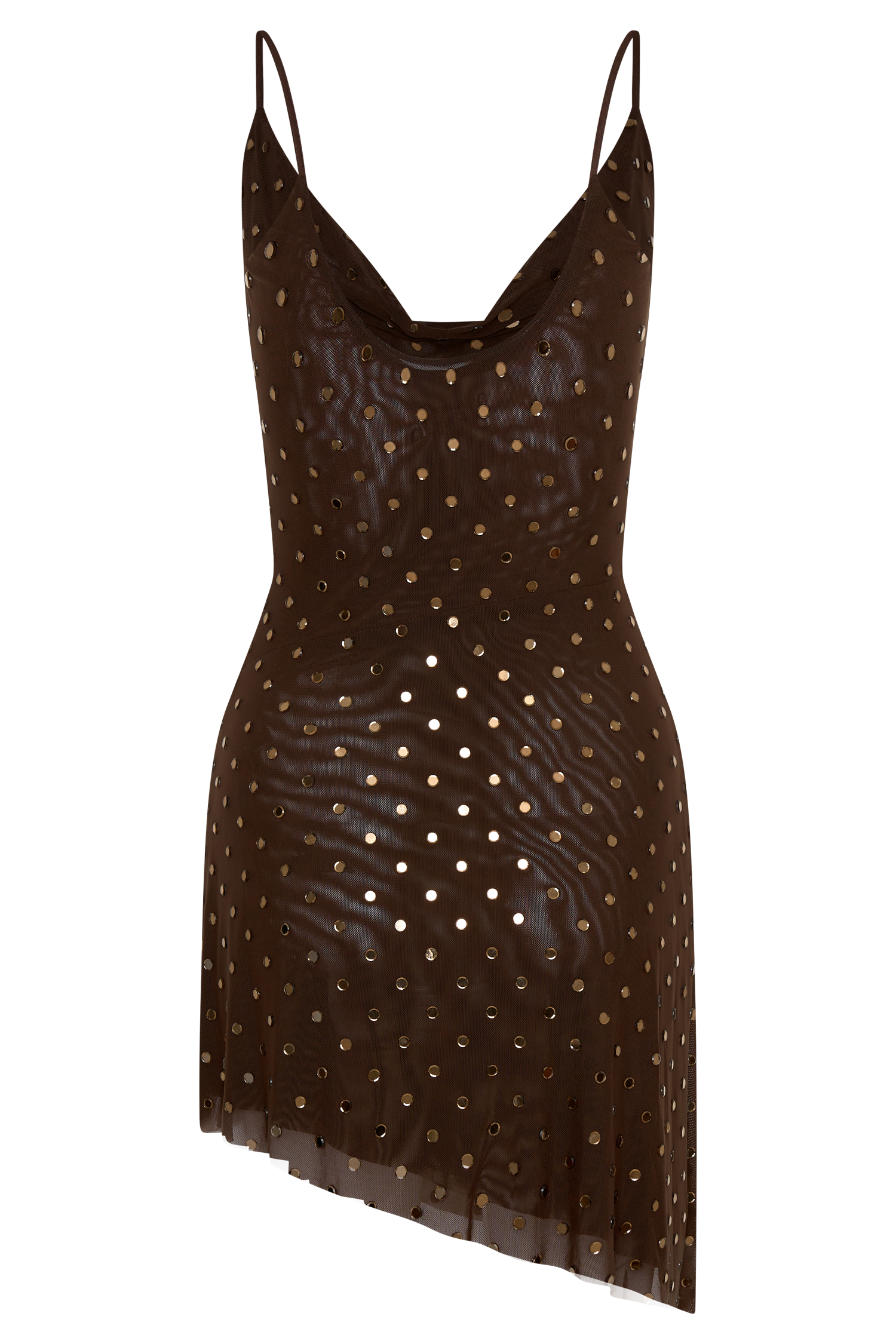 Zahra Diamante Cowl Mini Dress - Chocolate
