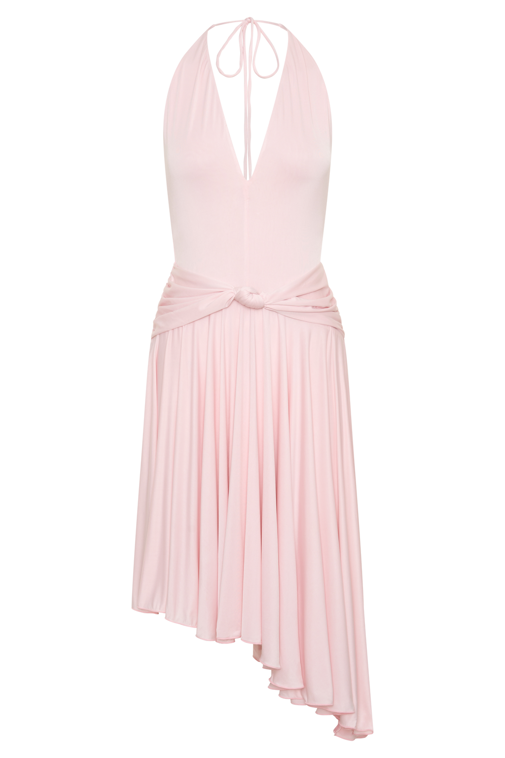 Zelda Asymmetric Slinky Midi Dress - Ballet Pink