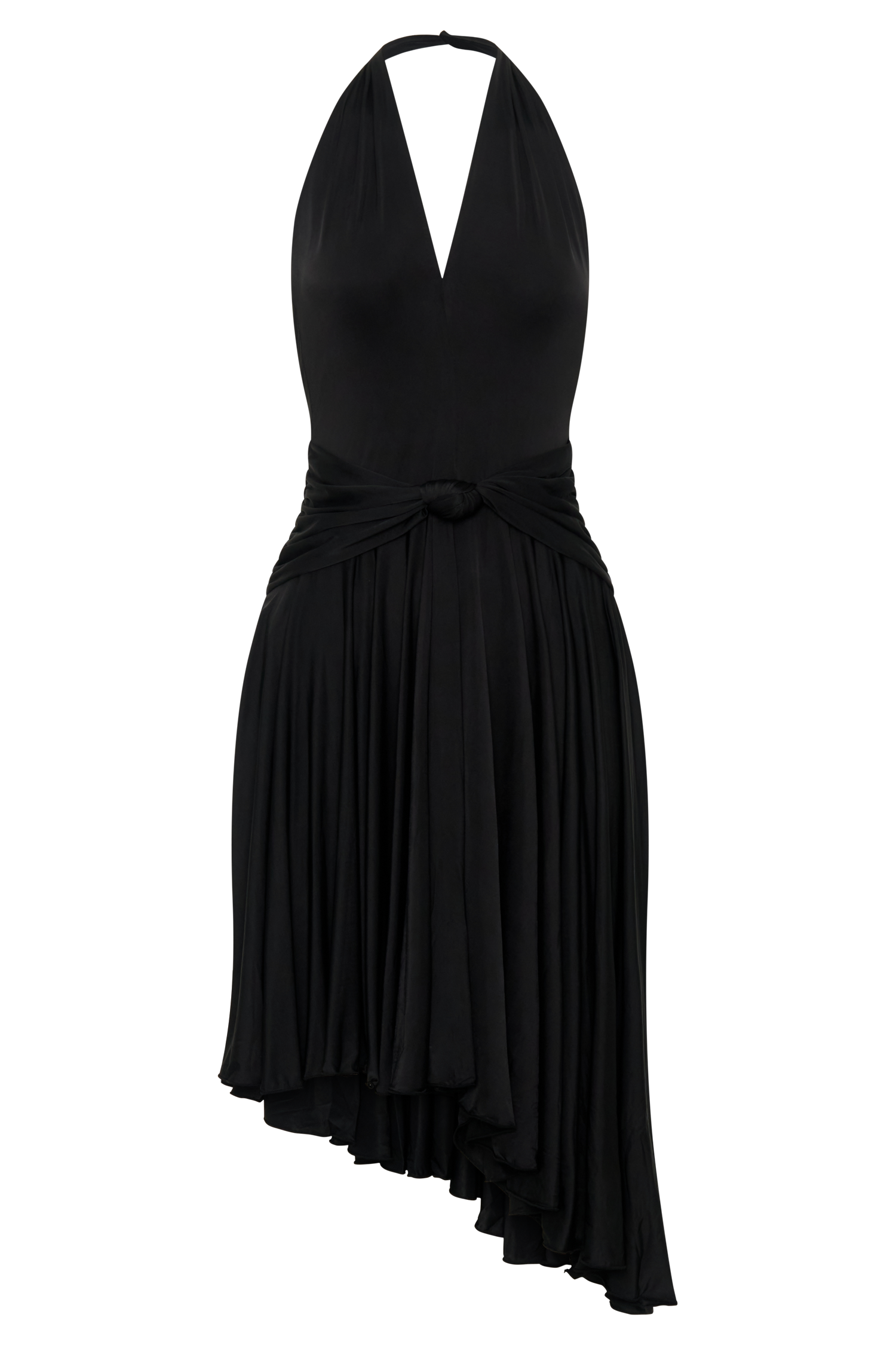 Zelda Asymmetric Slinky Midi Dress - Black