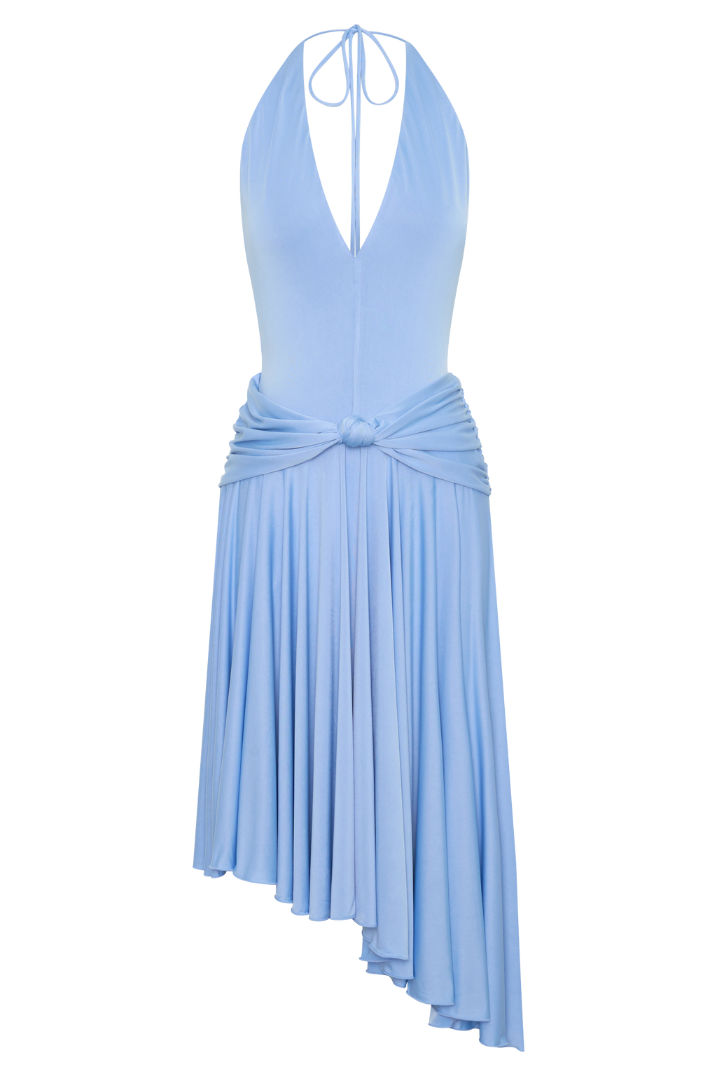Zelda Asymmetric Slinky Midi Dress - Cornflower Blue