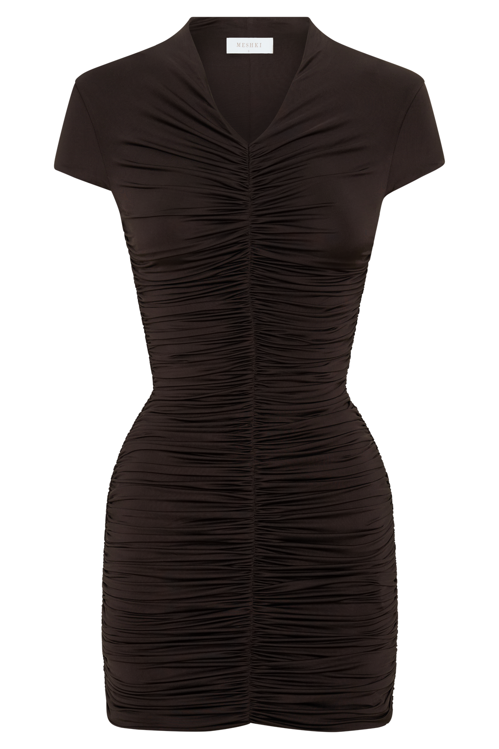Alphine Gathered Short Sleeve Mini Dress - Chocolate