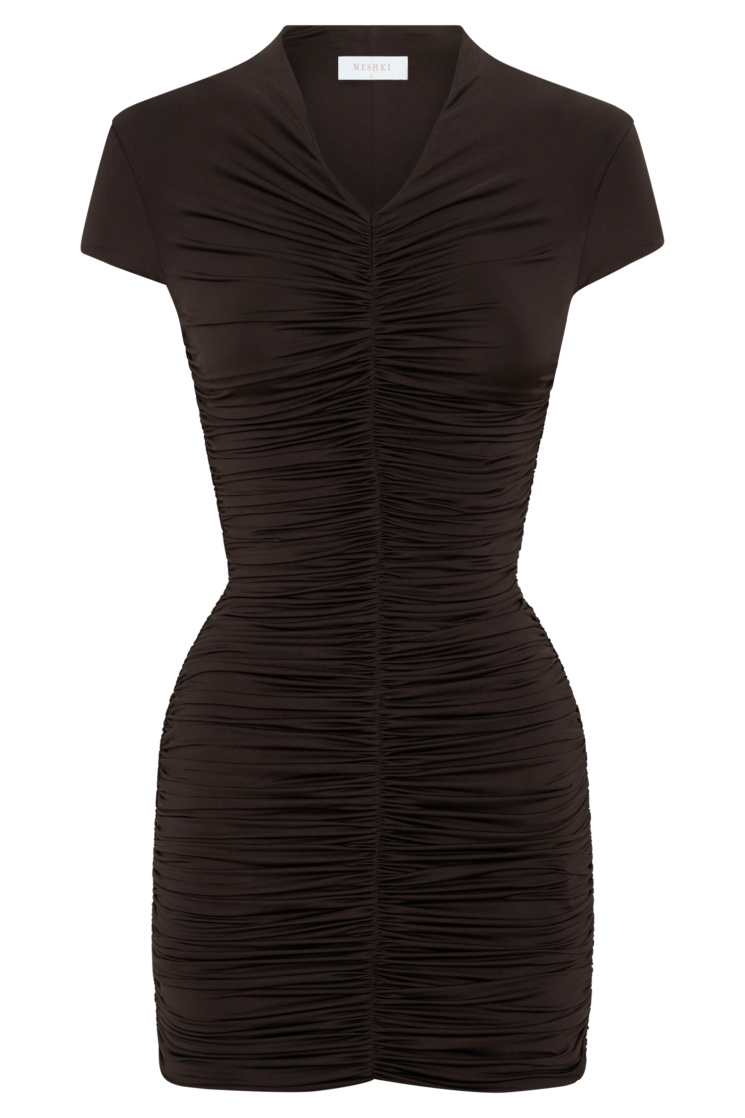 Alphine Gathered Short Sleeve Mini Dress - Chocolate