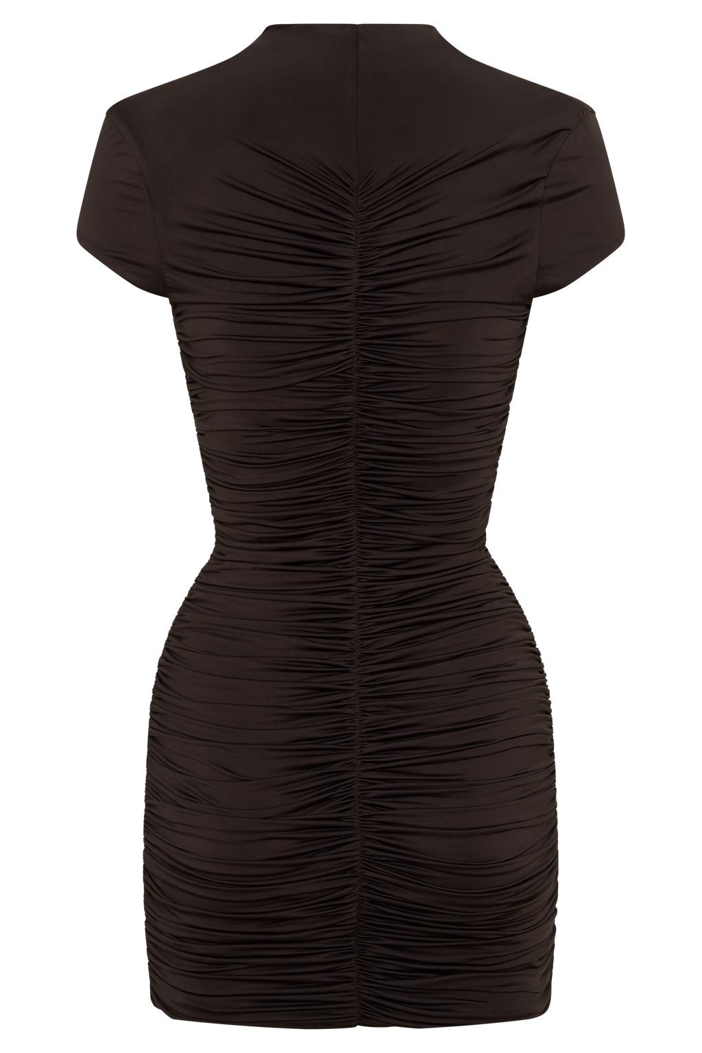 Alphine Gathered Short Sleeve Mini Dress - Chocolate
