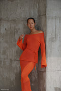 Reagan Off Shoulder Knit Top - Orange