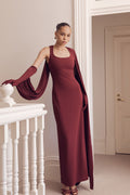 Rhea Detachable Cape Jersey Maxi Dress - Wine