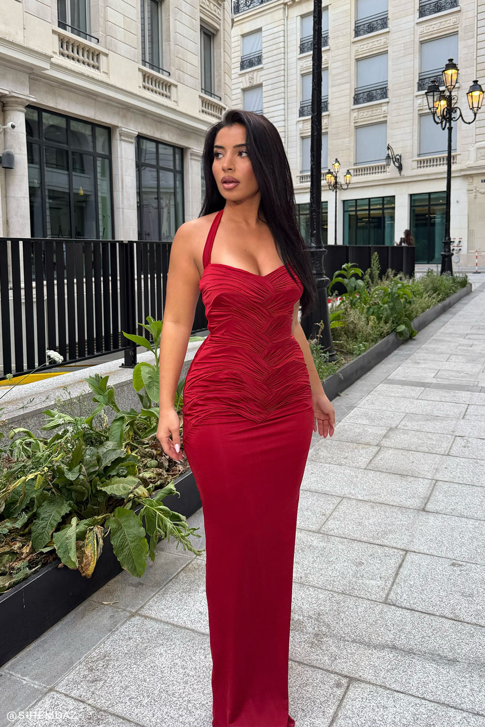 Hoai Gathered Slinky Halter Maxi Dress - Deep Red