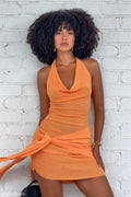 Lucien Cowl Neck Mini Dress - Apricot