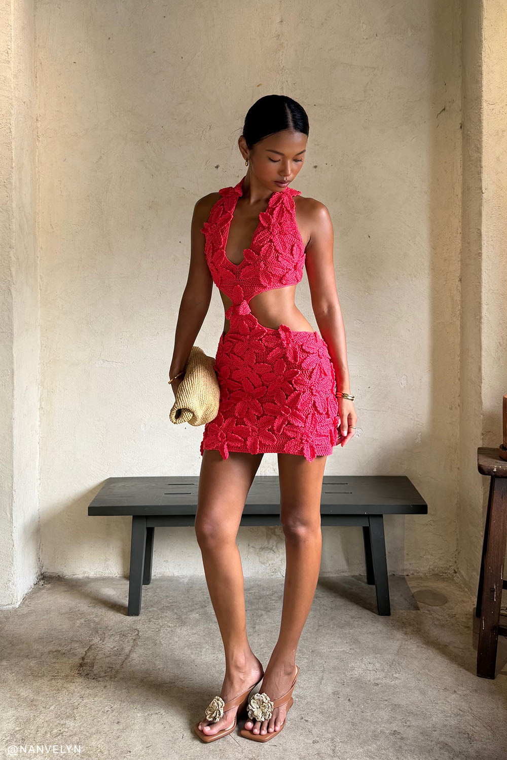 Jaylene Floral Crochet Mini Dress - Pomegranate