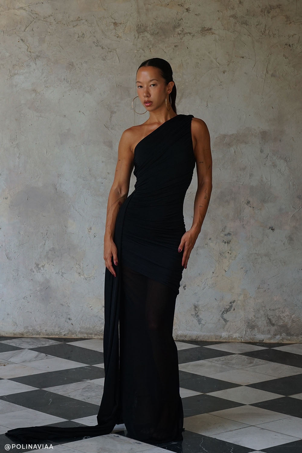 Asher Slinky One Shoulder Maxi Dress - Black