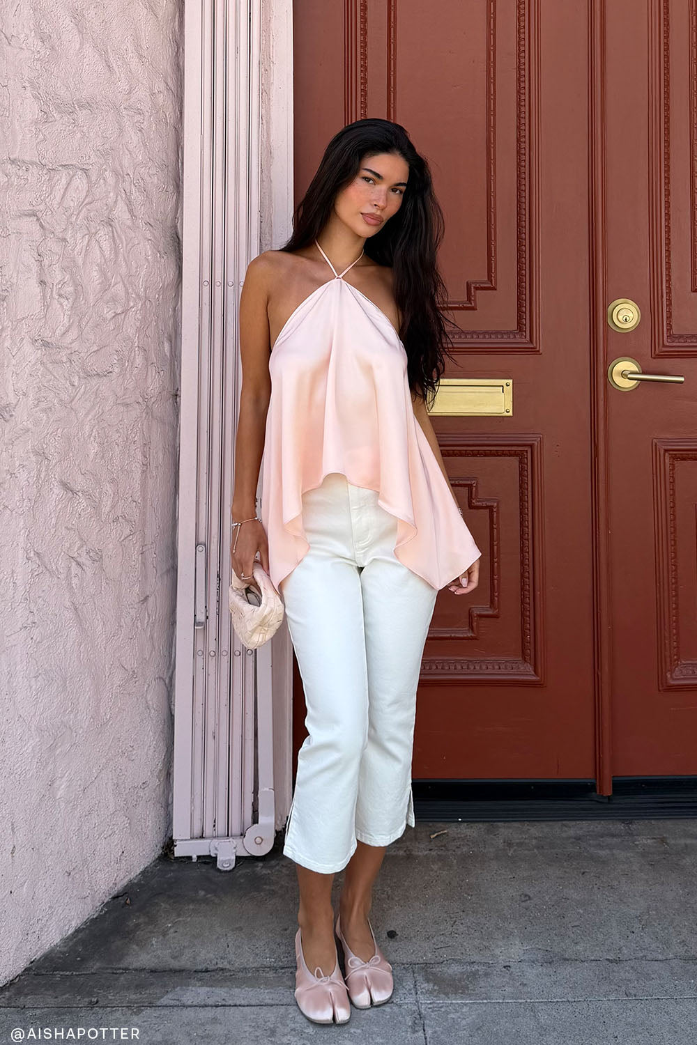 Adelaide Draped Satin Halter Top - Peach