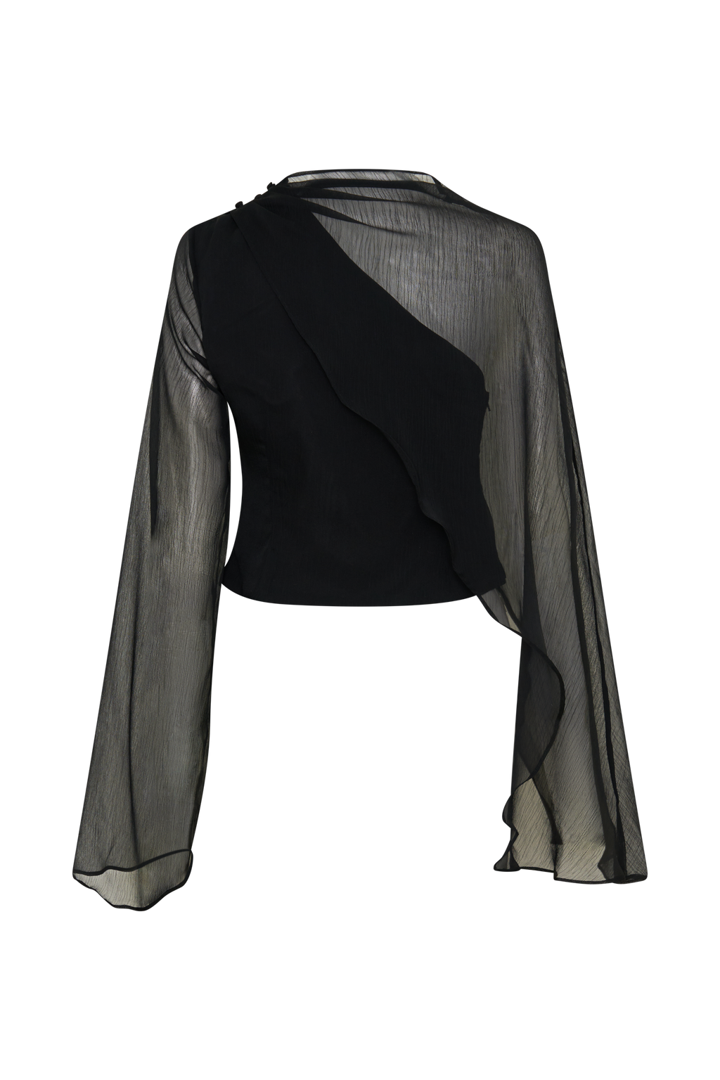 Ida Sheer Asymmetrical Long Sleeve Cape - Black