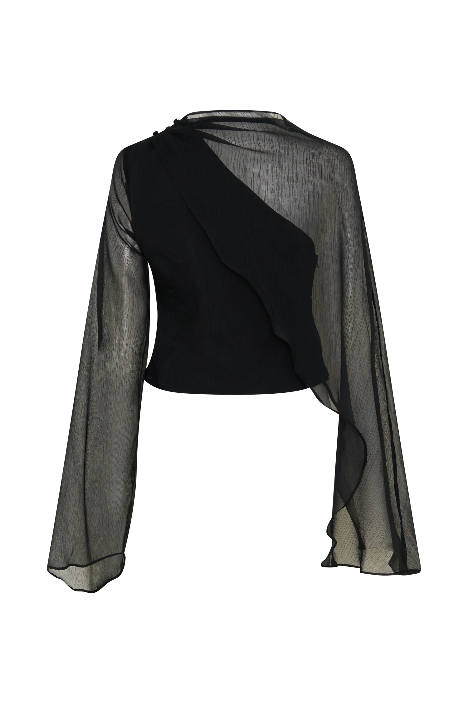 Ida Sheer Asymmetrical Long Sleeve Cape - Black