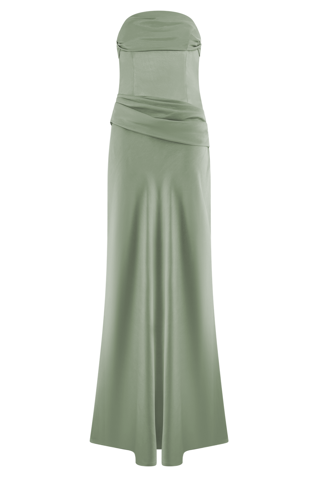 Jasmine Strapless Satin Maxi Dress - Sage