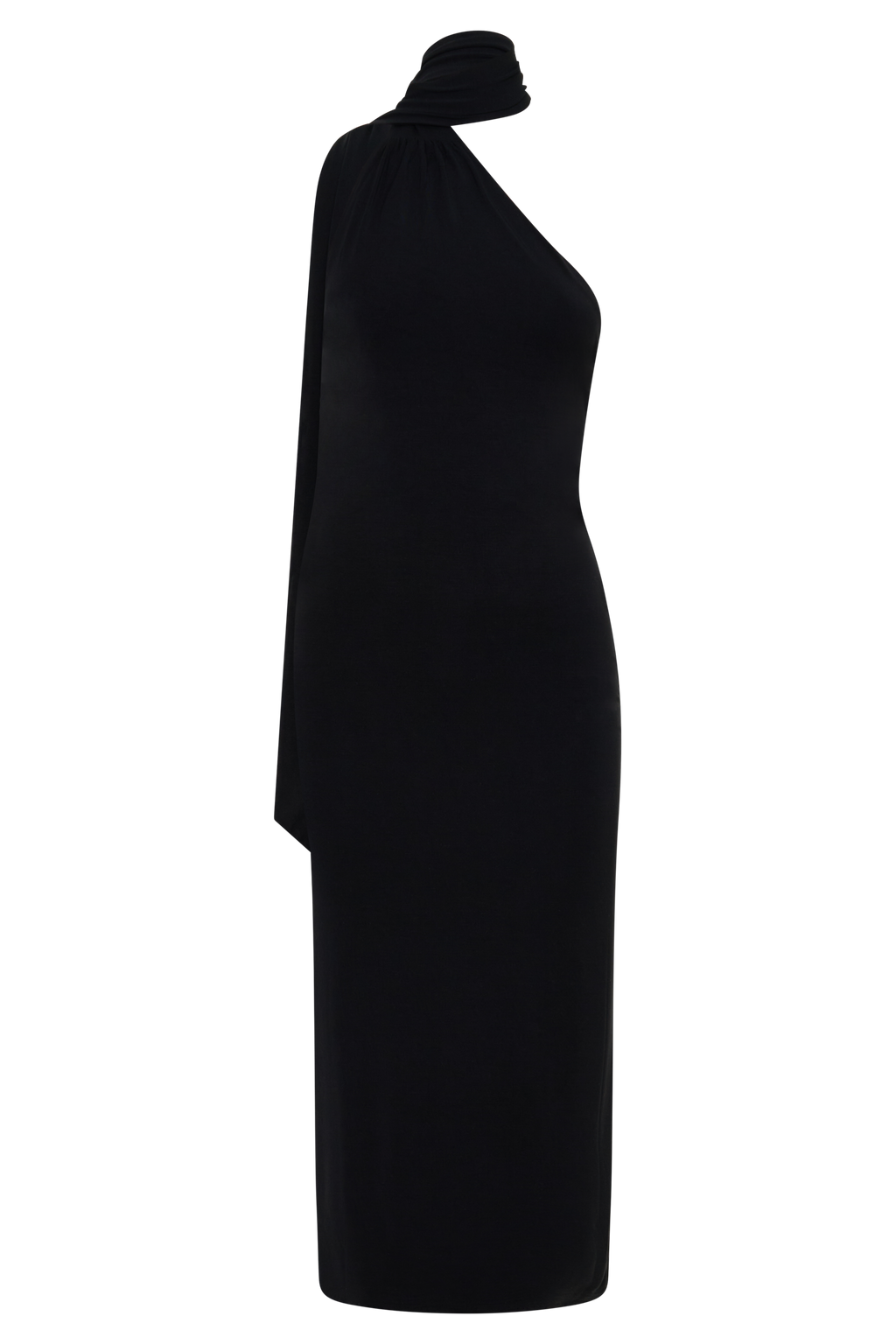 Jemma One Shoulder Tie Midi Dress - Black