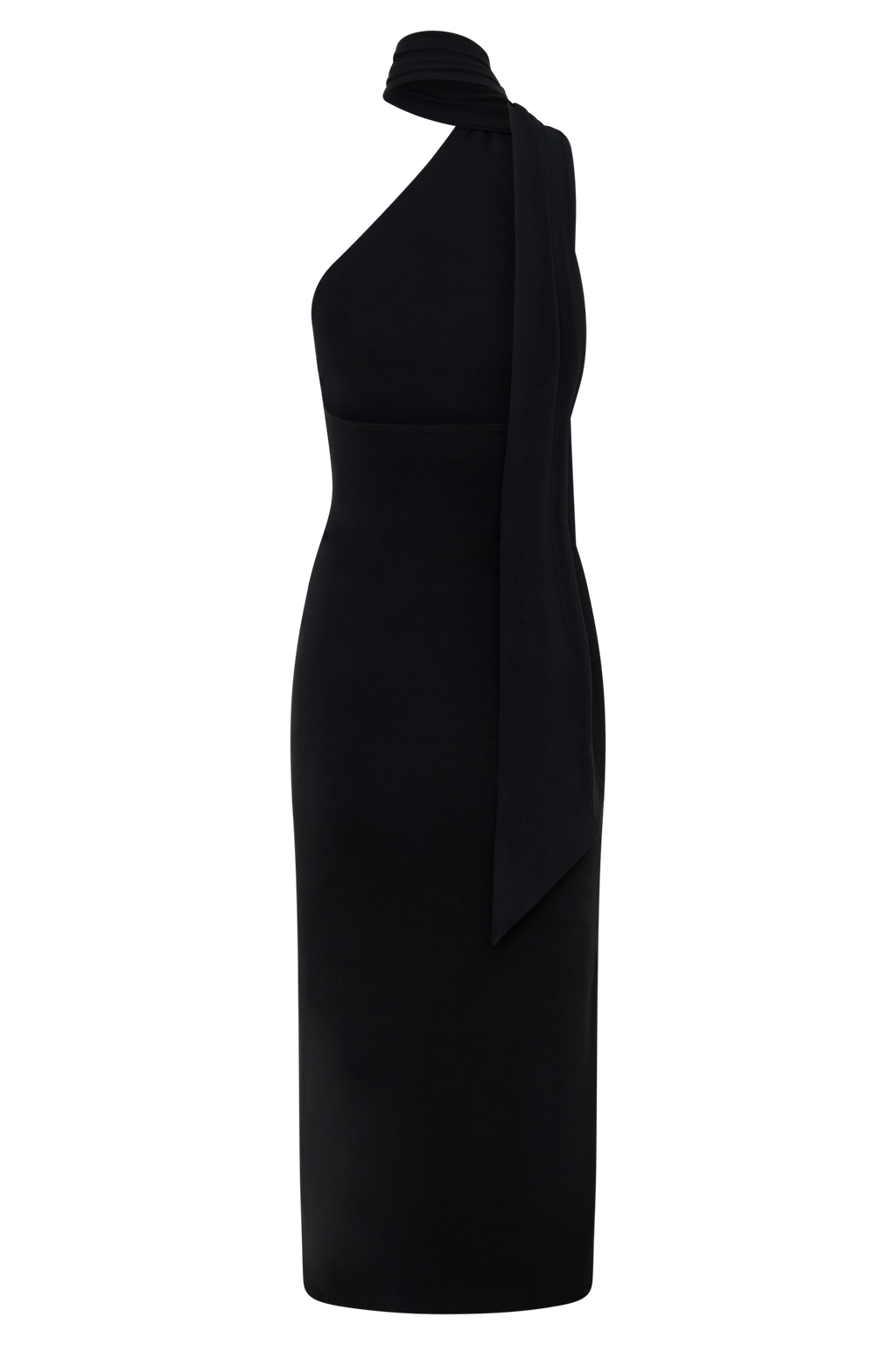 Jemma One Shoulder Tie Midi Dress - Black