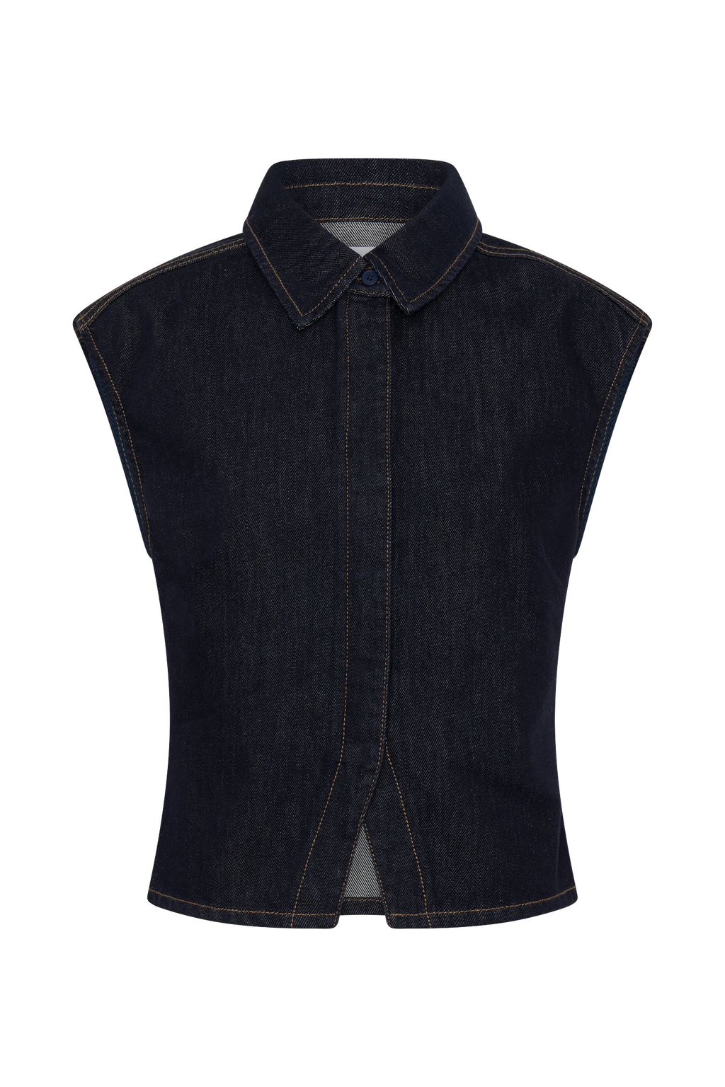Jeremy Collared Denim Longline Top - Washed Indigo Blue