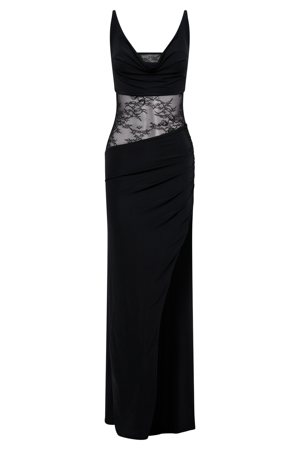 Kelela Draped Slinky And Lace Maxi Dress - Black