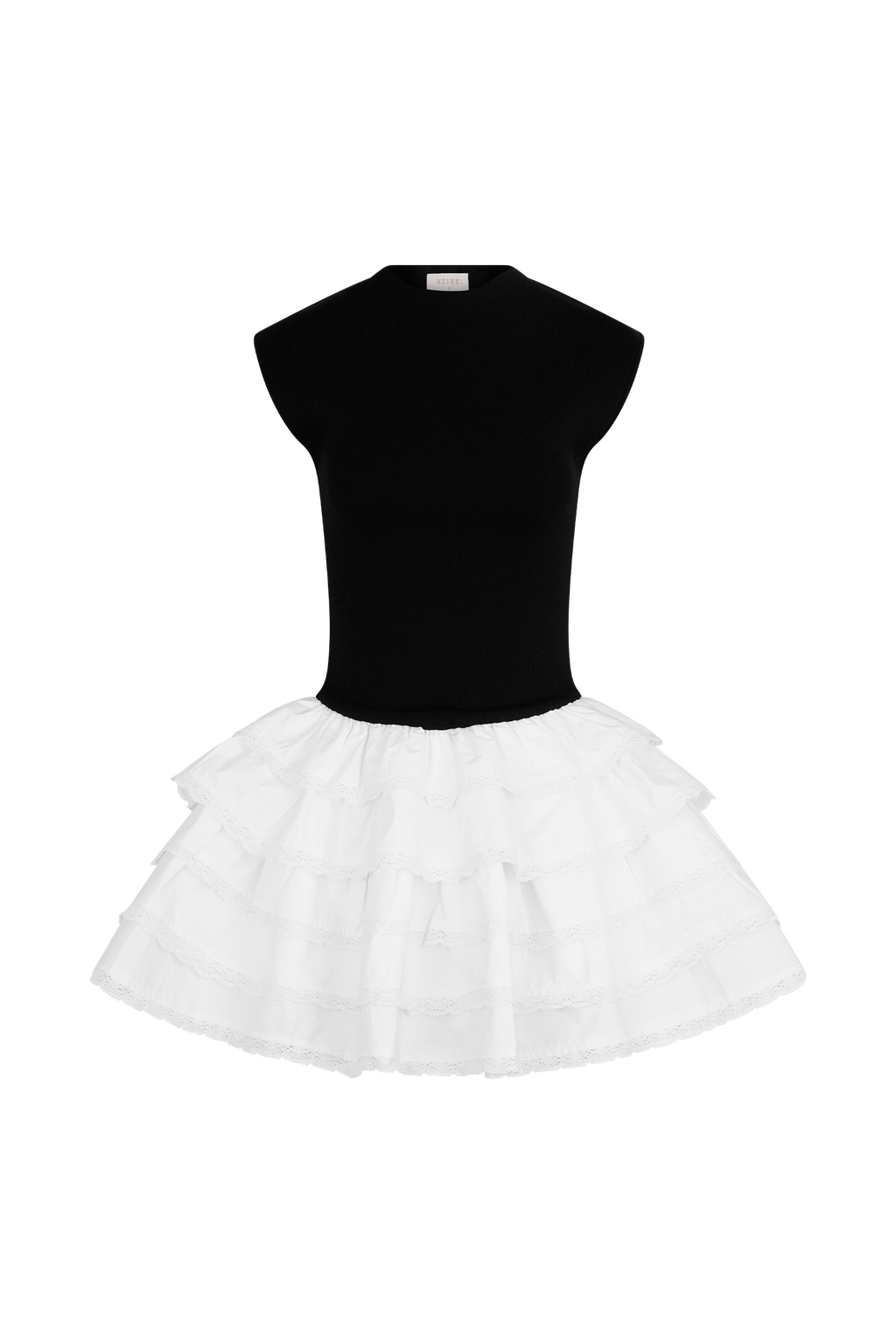 Maeve Contrast Ruffle Knit Mini Dress - Black/White