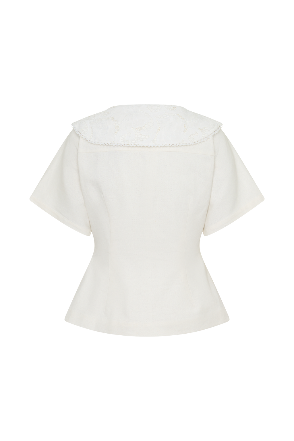 Melody Short Sleeve Shirt With Lace Collar - White