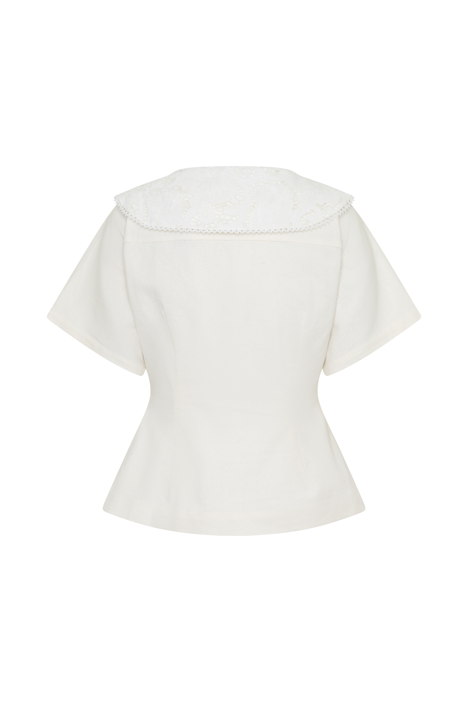 Melody Short Sleeve Shirt With Lace Collar - White
