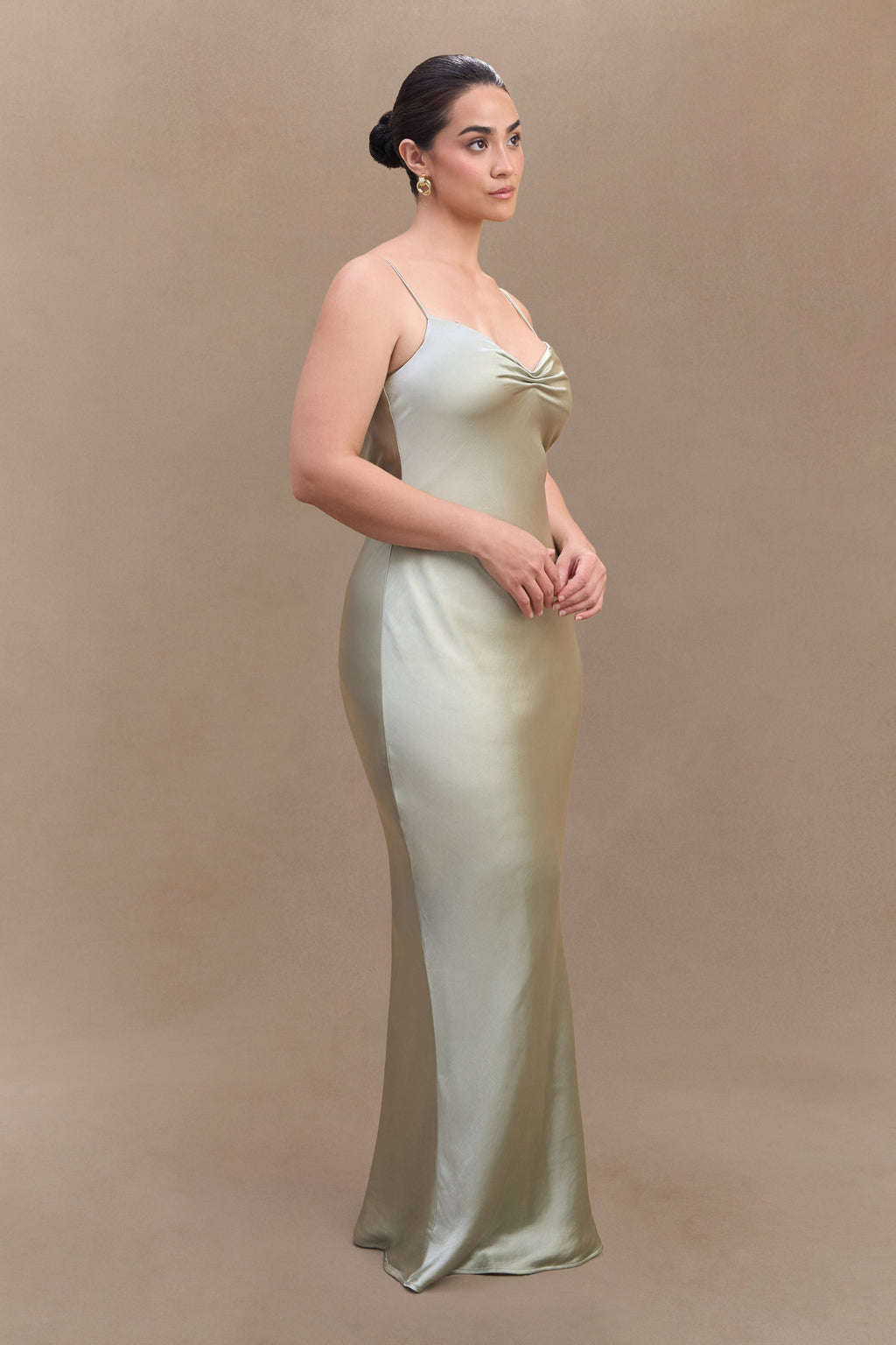 Lilly Sweetheart Satin Maxi Dress - Sage
