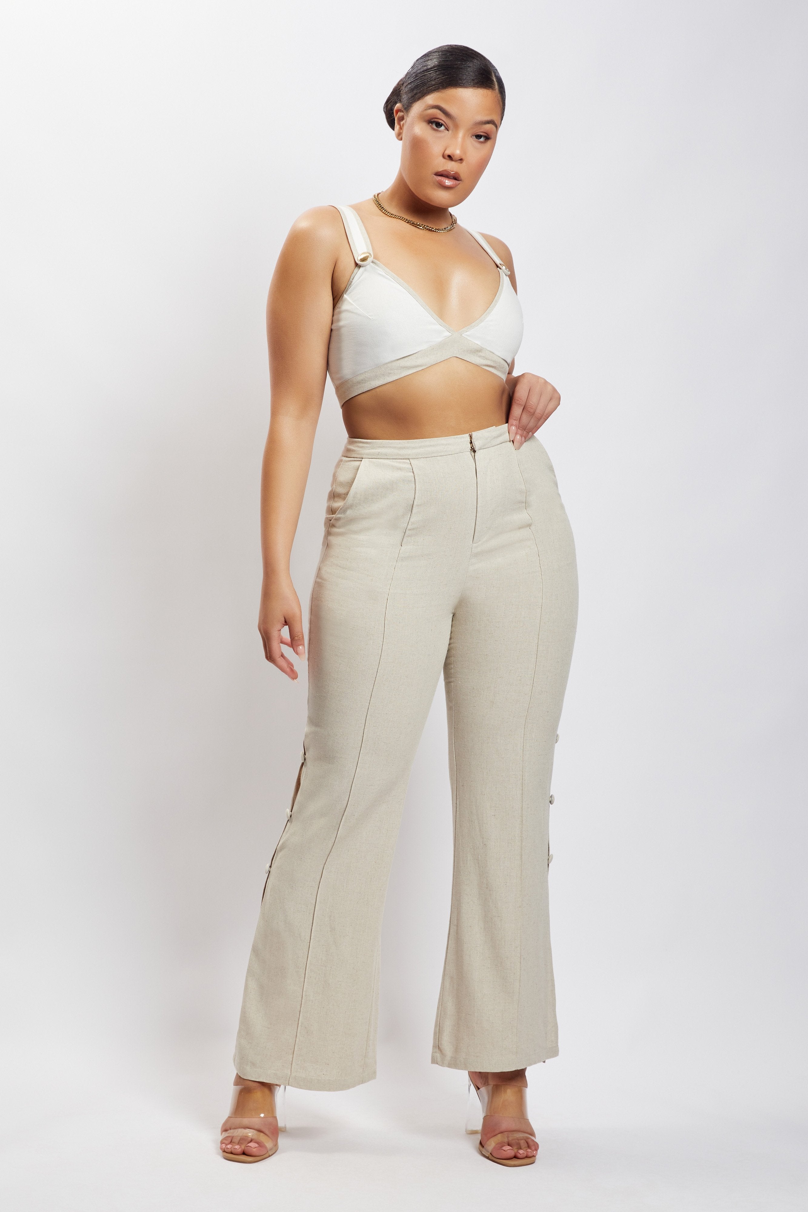 Lexi Linen Cut Out Side Pants - Natural