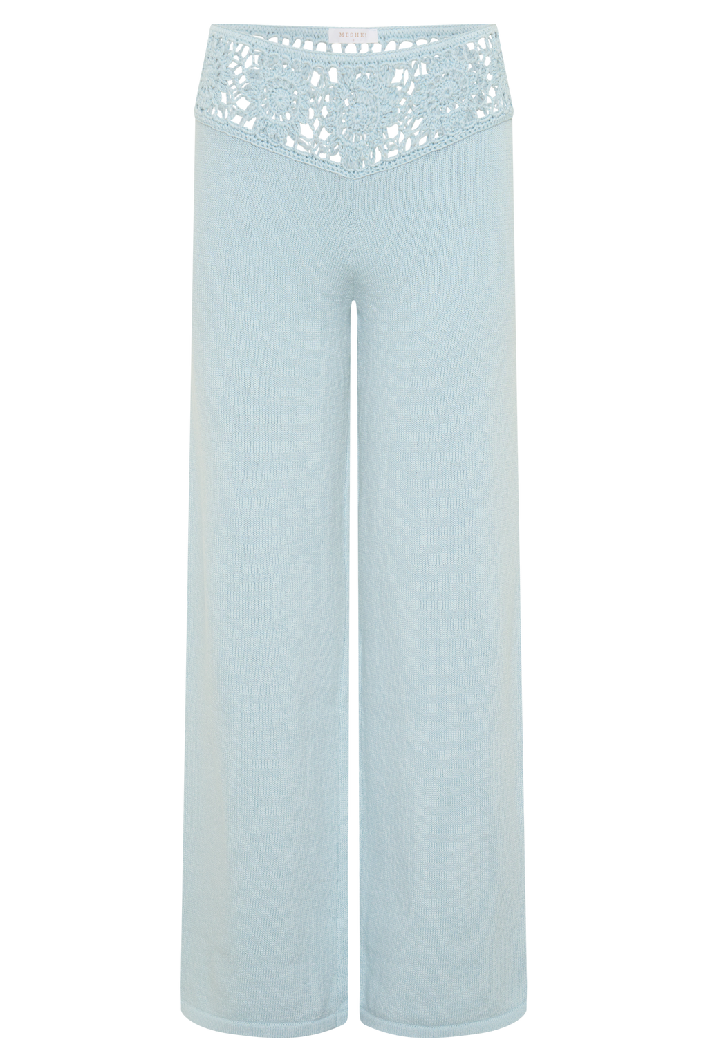 Miley Crochet Waistband Straight Leg Pant - Pale Aqua