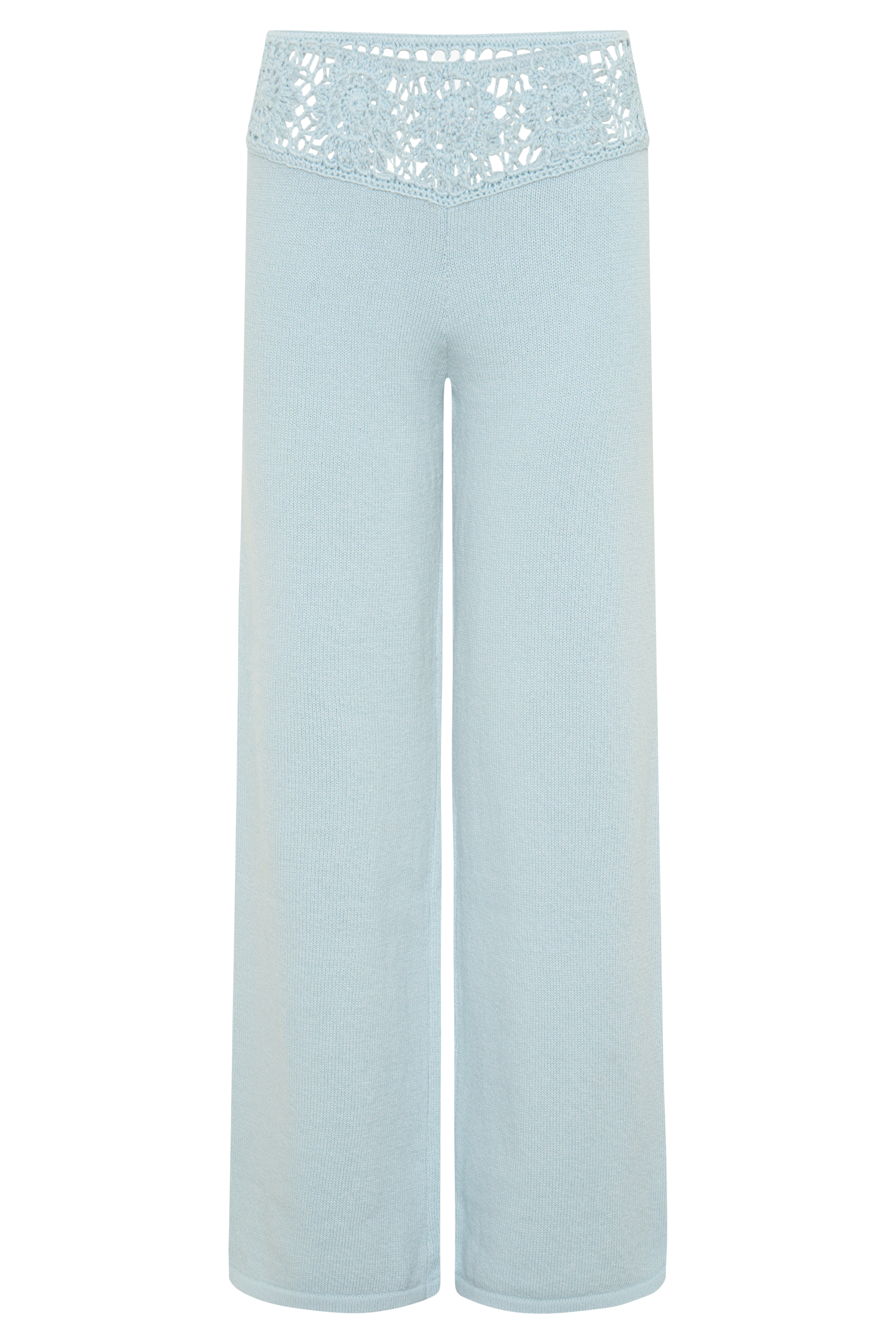 Miley Crochet Waistband Straight Leg Pant - Pale Aqua