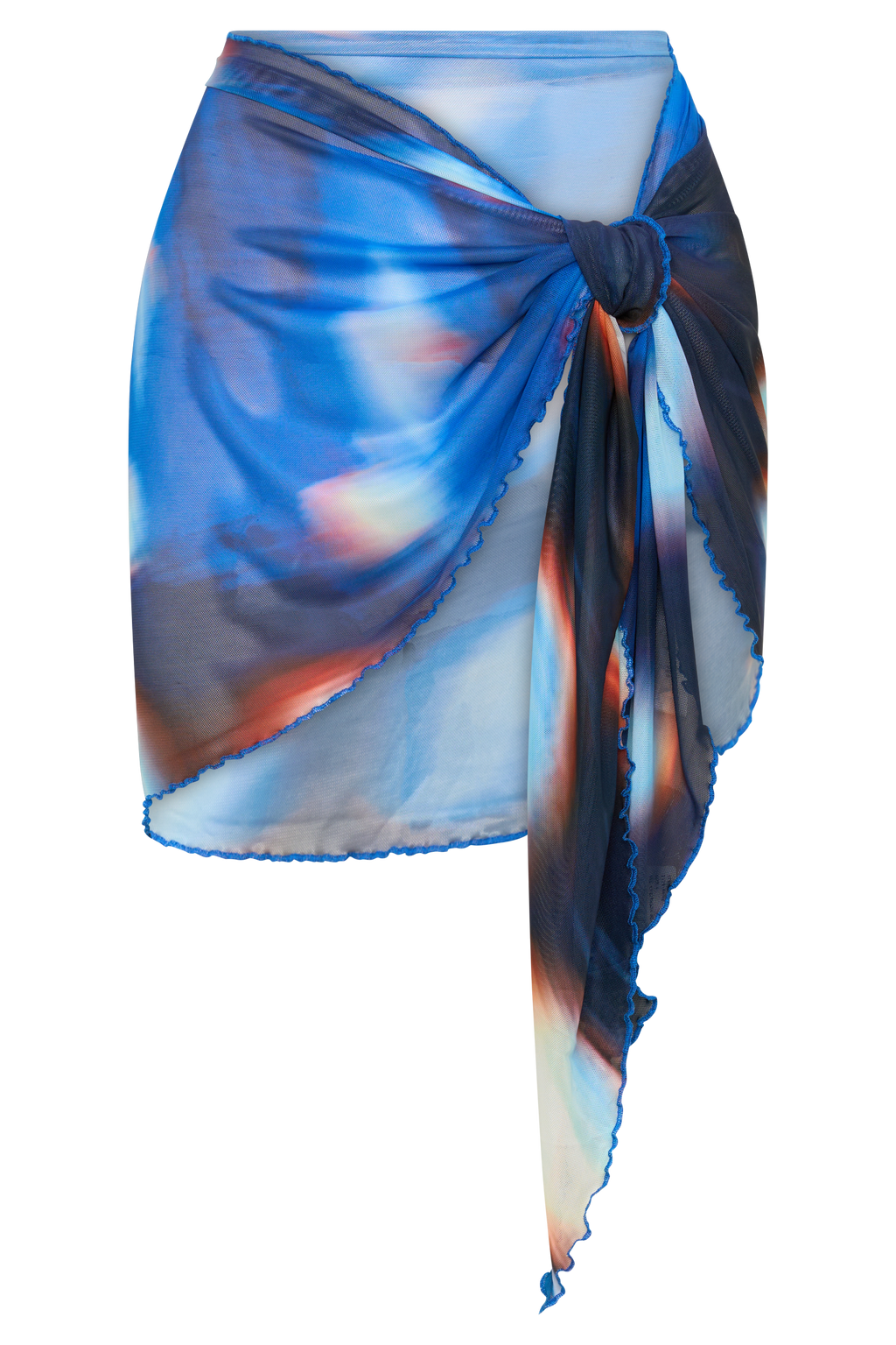 Nena Sheer Mesh Print Sarong - Blue Abstract Print