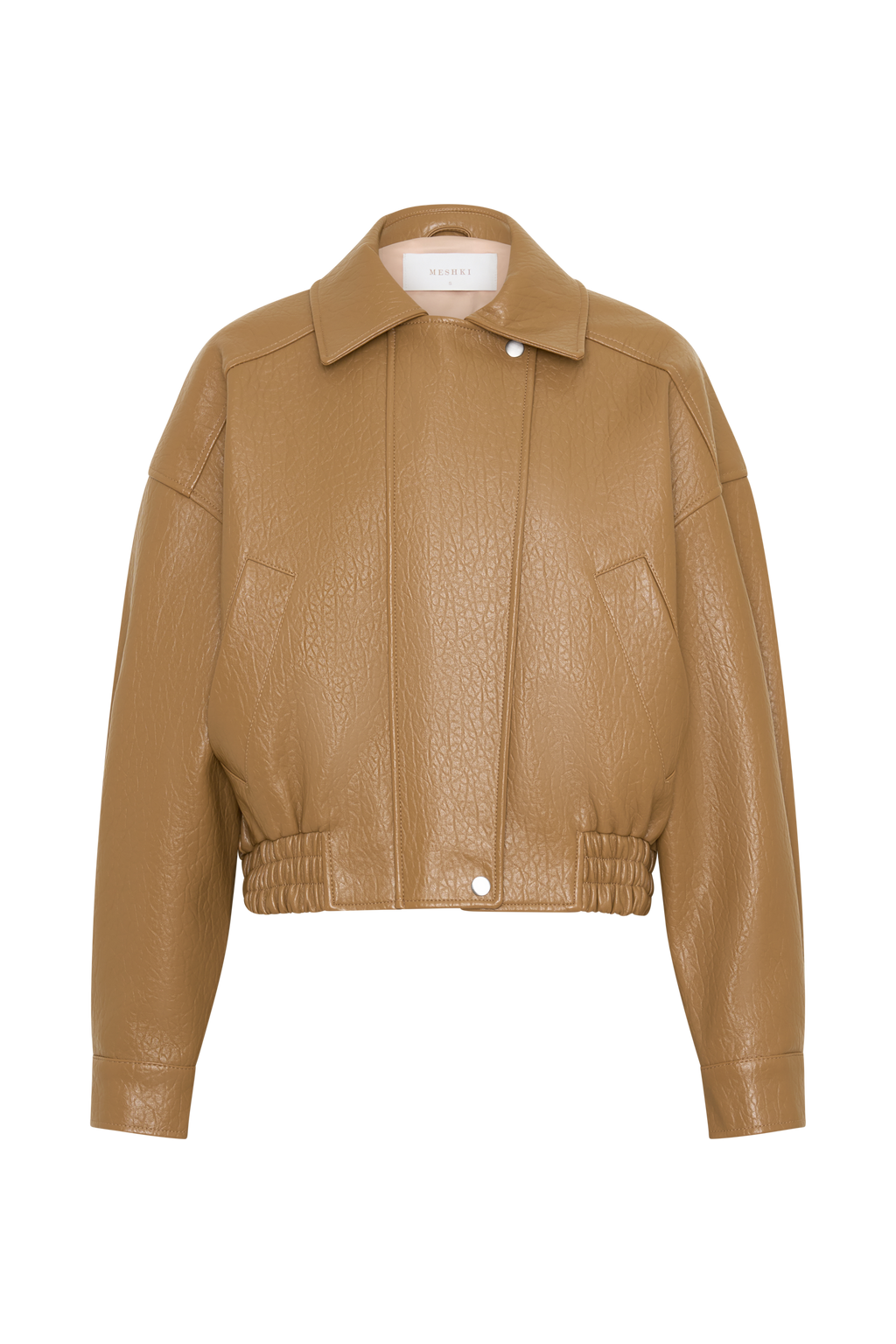 Paige Faux Leather Cropped Jacket - Beige