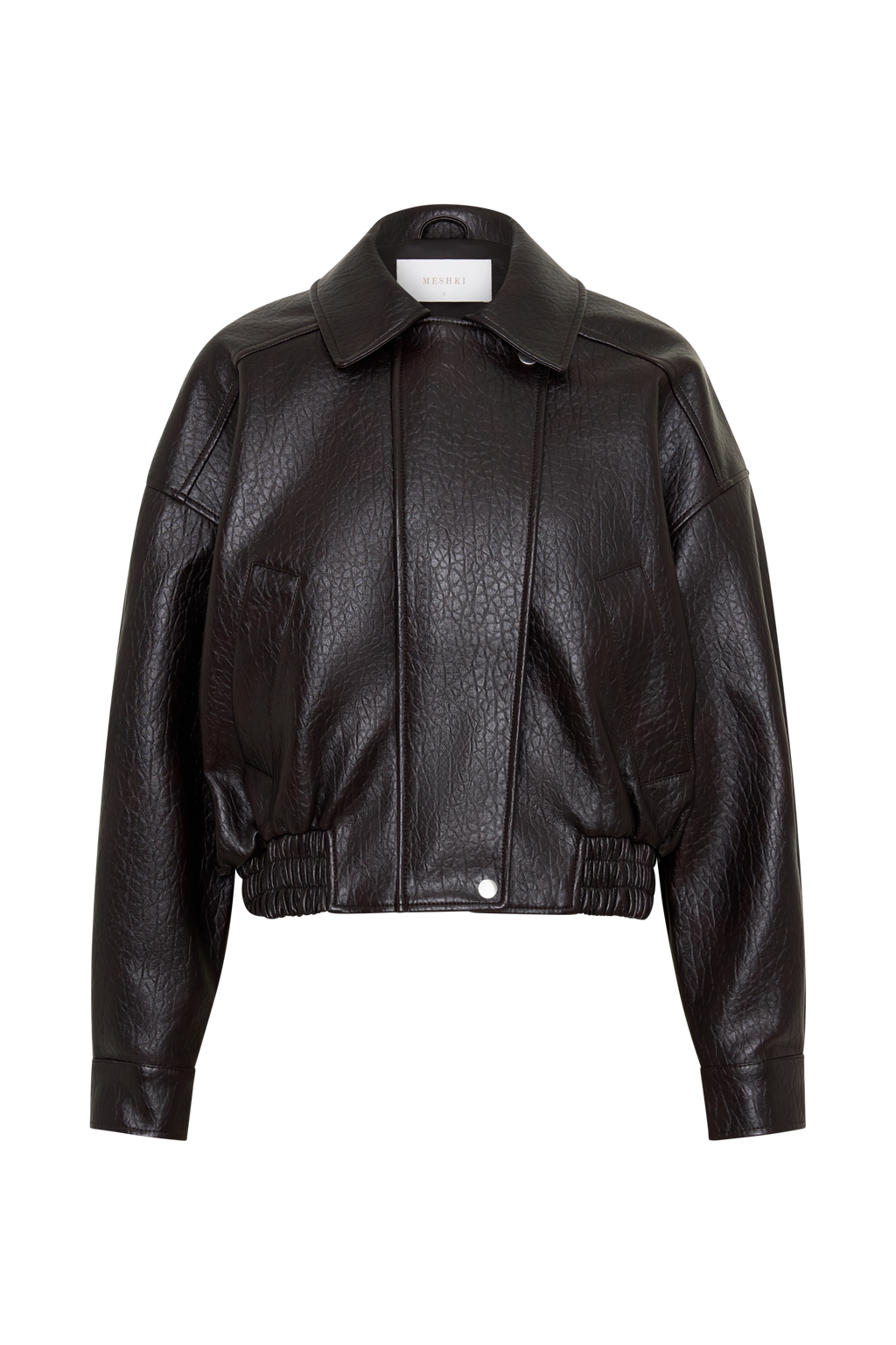 Paige Faux Leather Cropped Jacket - Cherry Brown