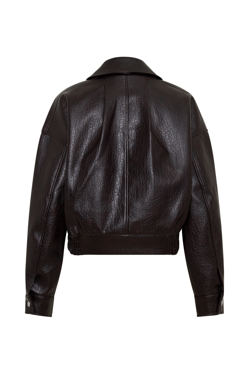 Paige Faux Leather Cropped Jacket - Cherry Brown