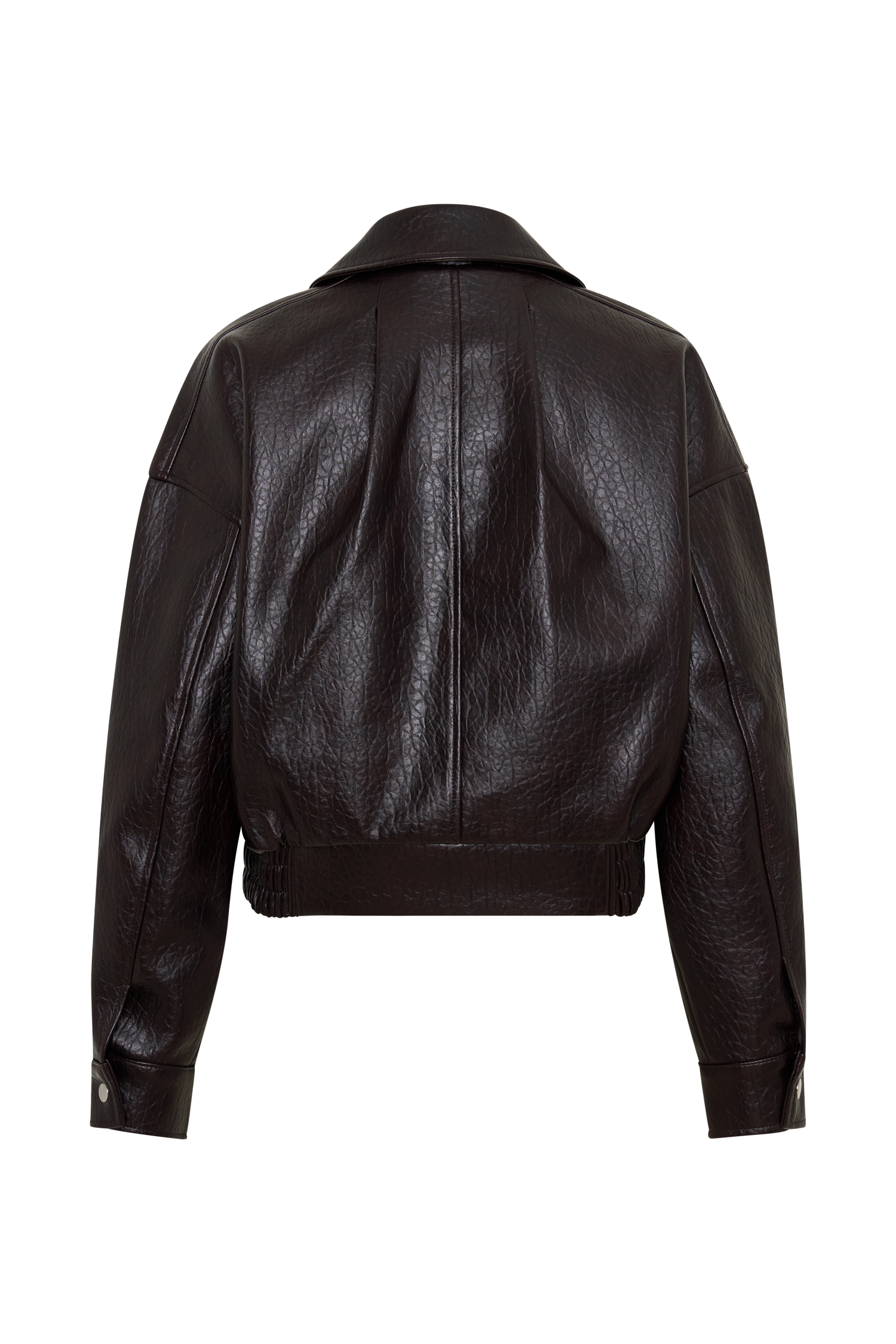 Paige Faux Leather Cropped Jacket - Cherry Brown