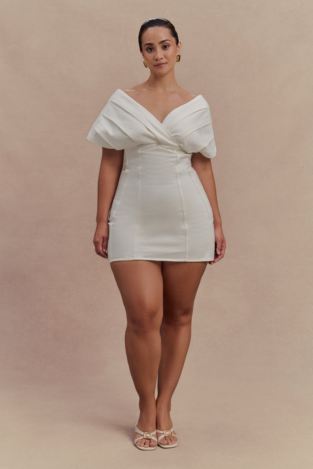 Pascale Off Shoulder Denim Mini Dress - White